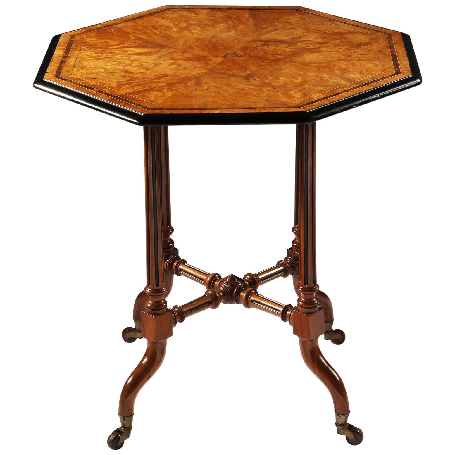 Arts & Crafts Burr Walnut Wood Octagonal Table Stamped Rough & Sons