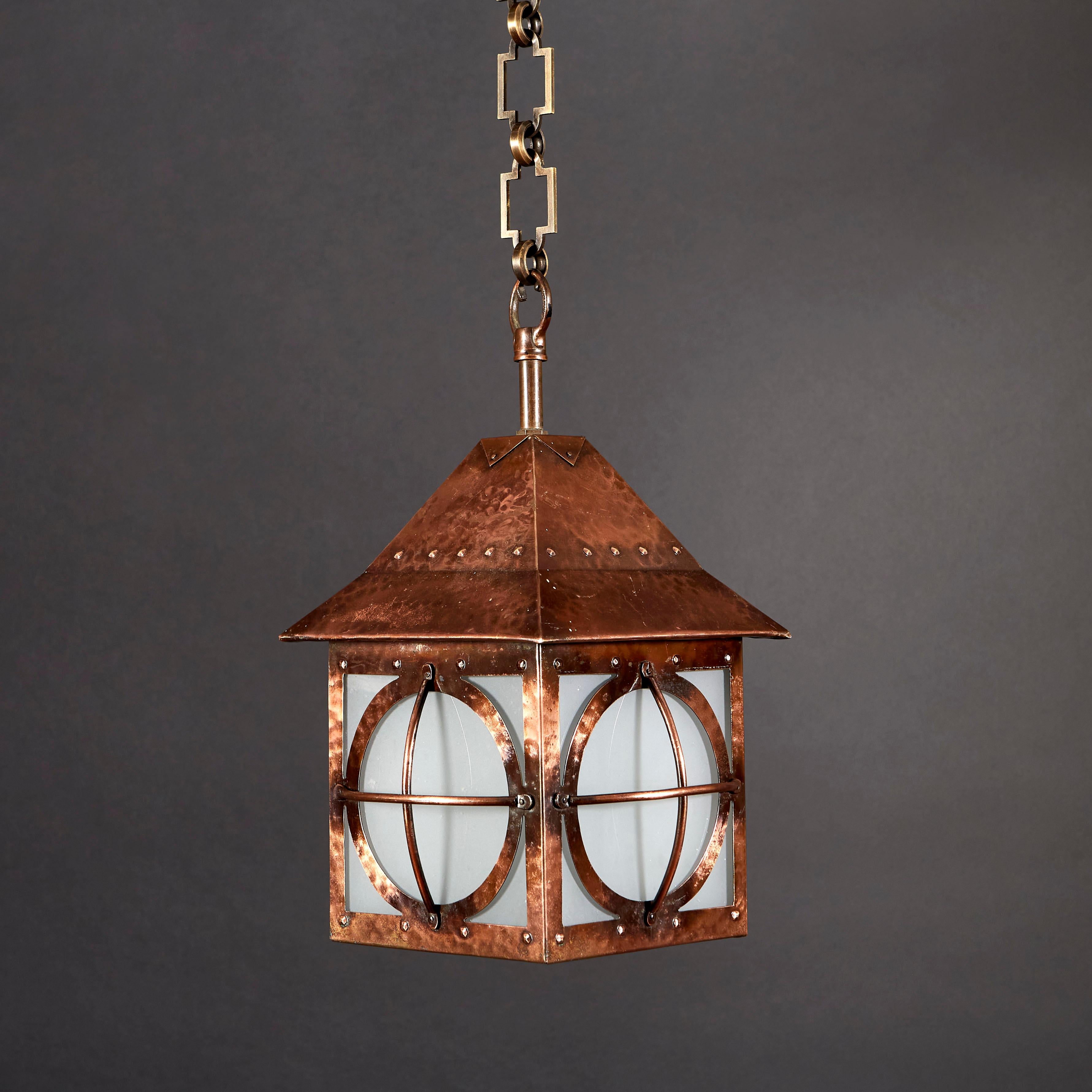 English Arts & Crafts Copper Hanging Lantern