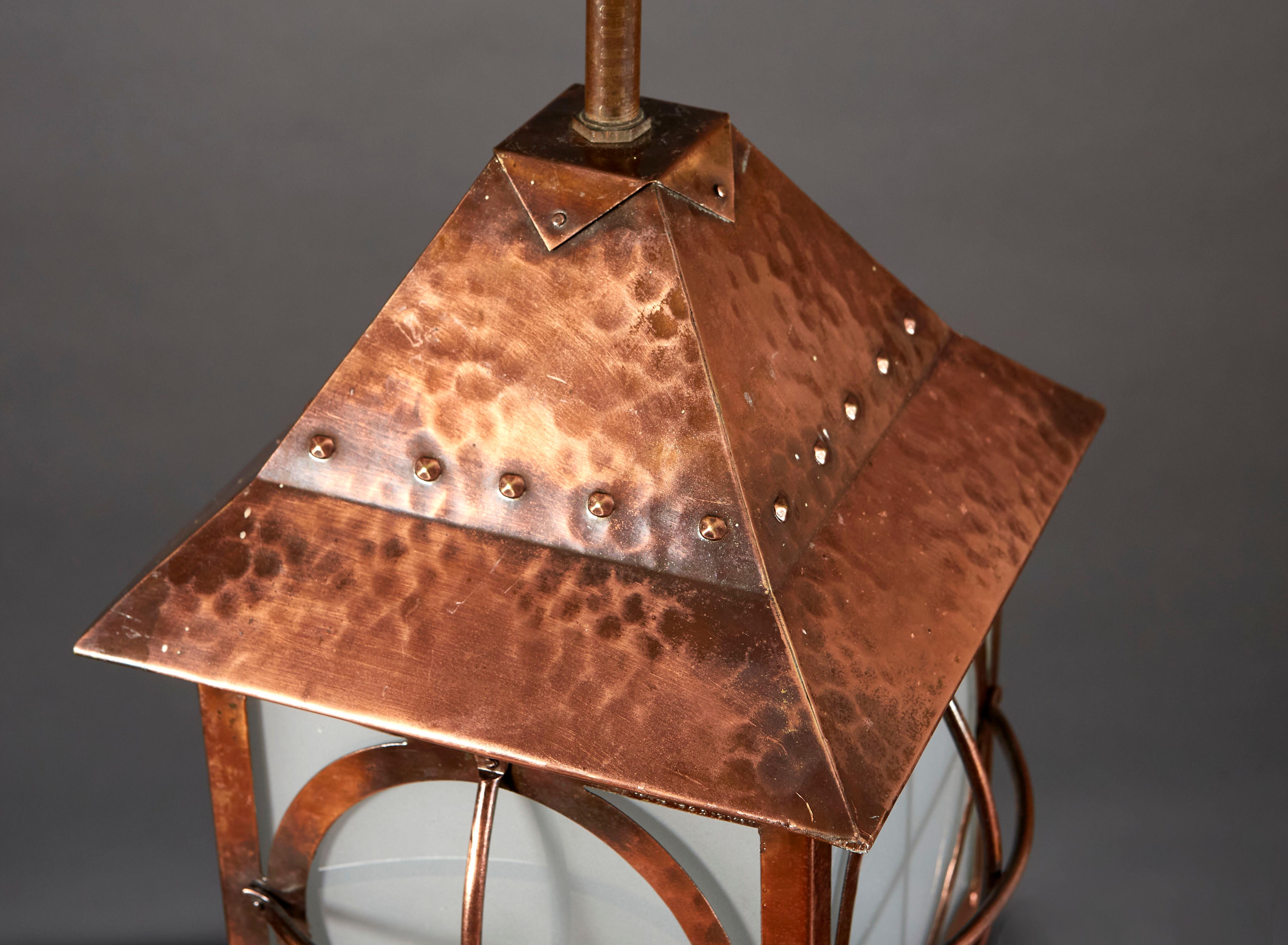 Arts & Crafts Copper Hanging Lantern In Good Condition In London, GB