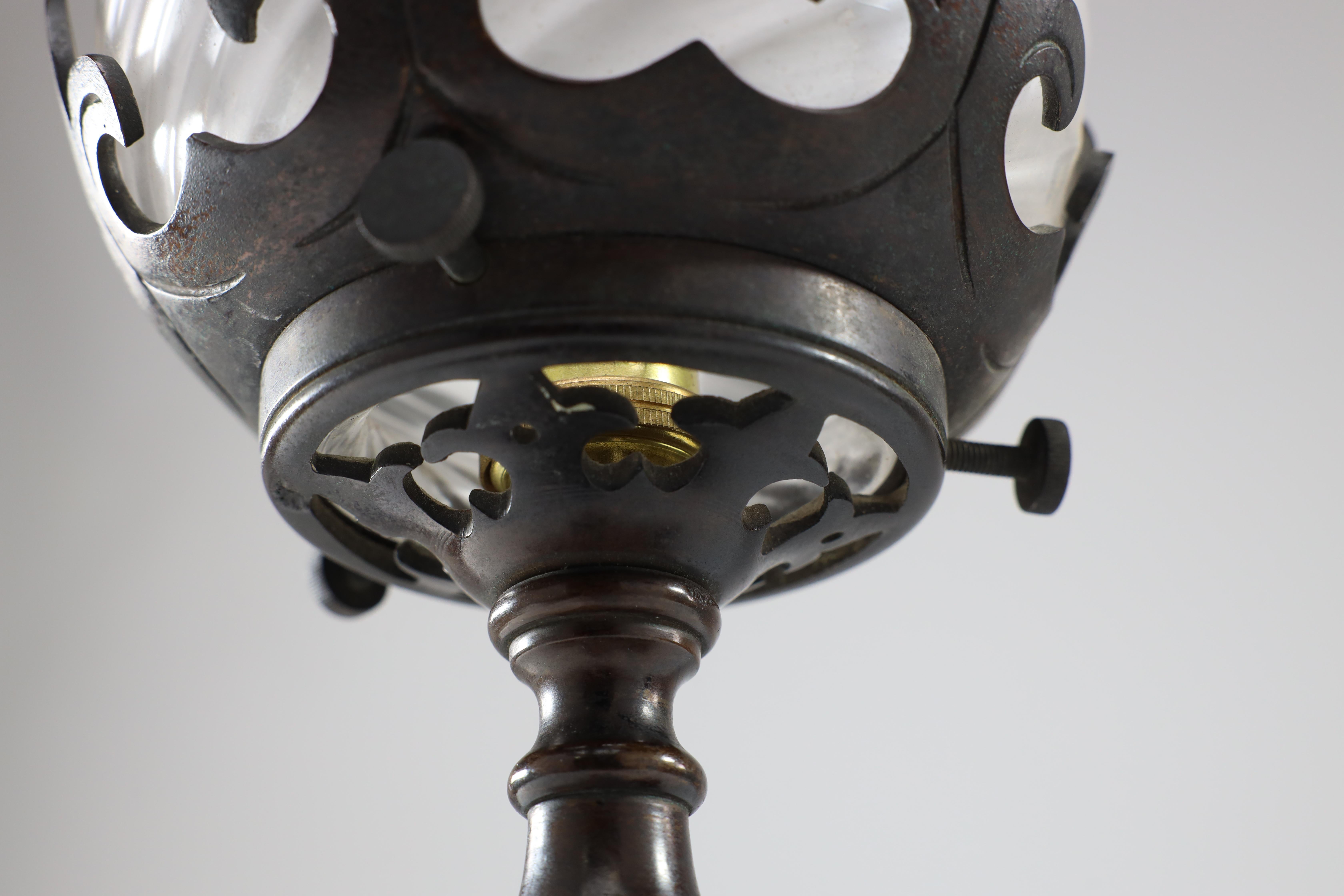 An Arts and Crafts/Gothic patinated bronze ceiling light For Sale 4