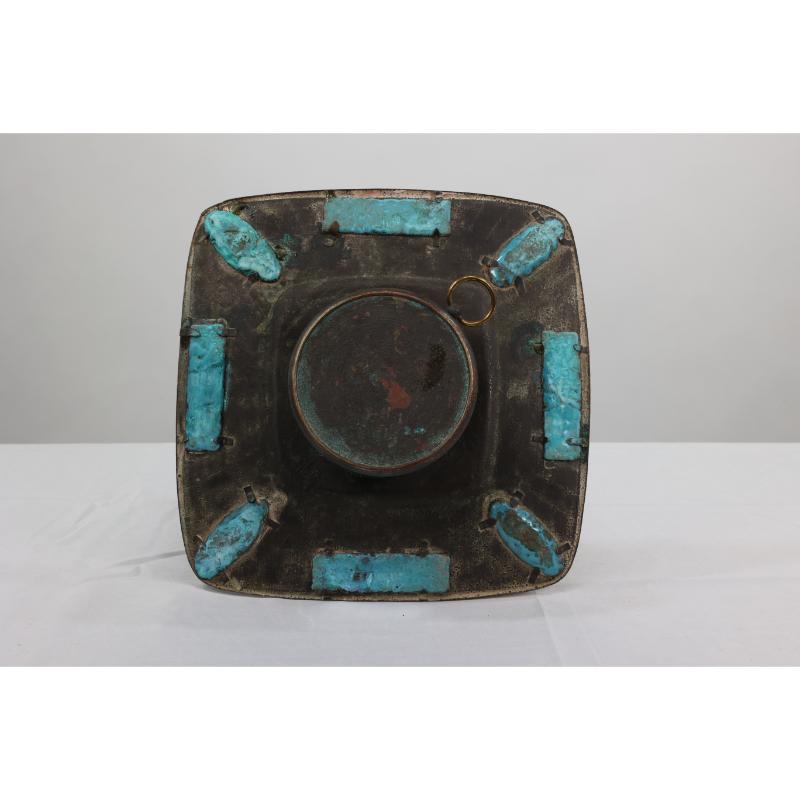 An Arts and Crafts hand formed copper and turquoise blue enamel wall clock For Sale 9