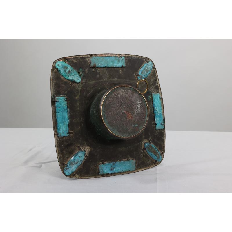 An Arts and Crafts hand formed copper and turquoise blue enamel wall clock For Sale 10
