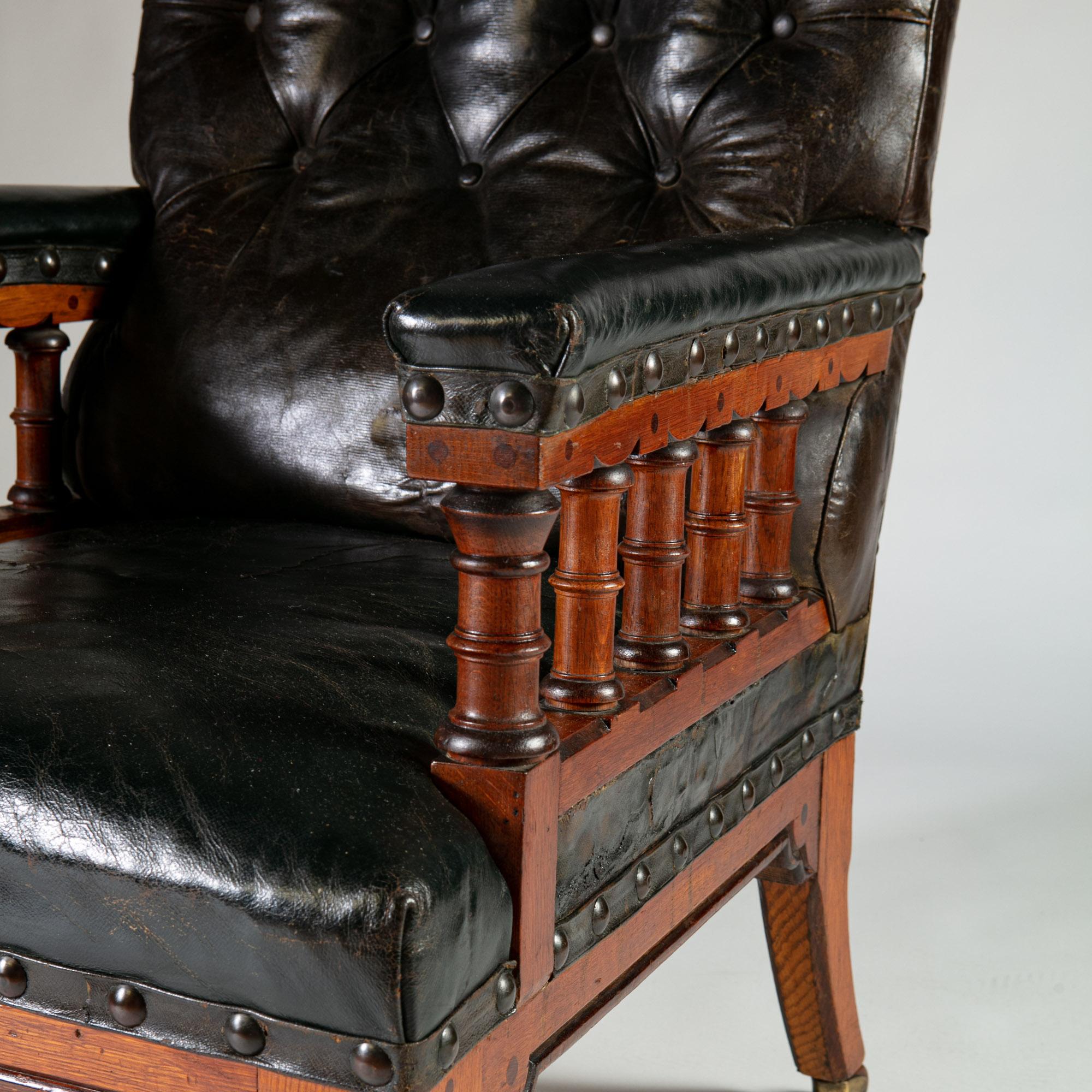 Arts & Crafts Library Chair Attributed to Charles Bevan with Green Leather 4