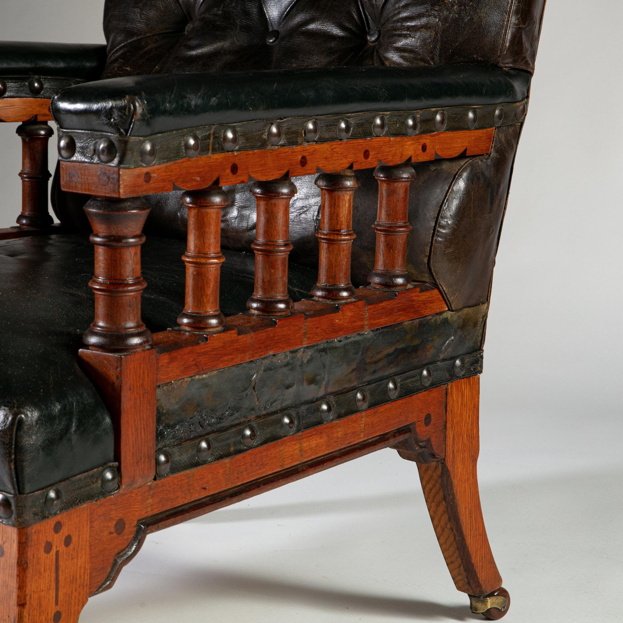 Arts and Crafts Arts & Crafts Library Chair Attributed to Charles Bevan with Green Leather