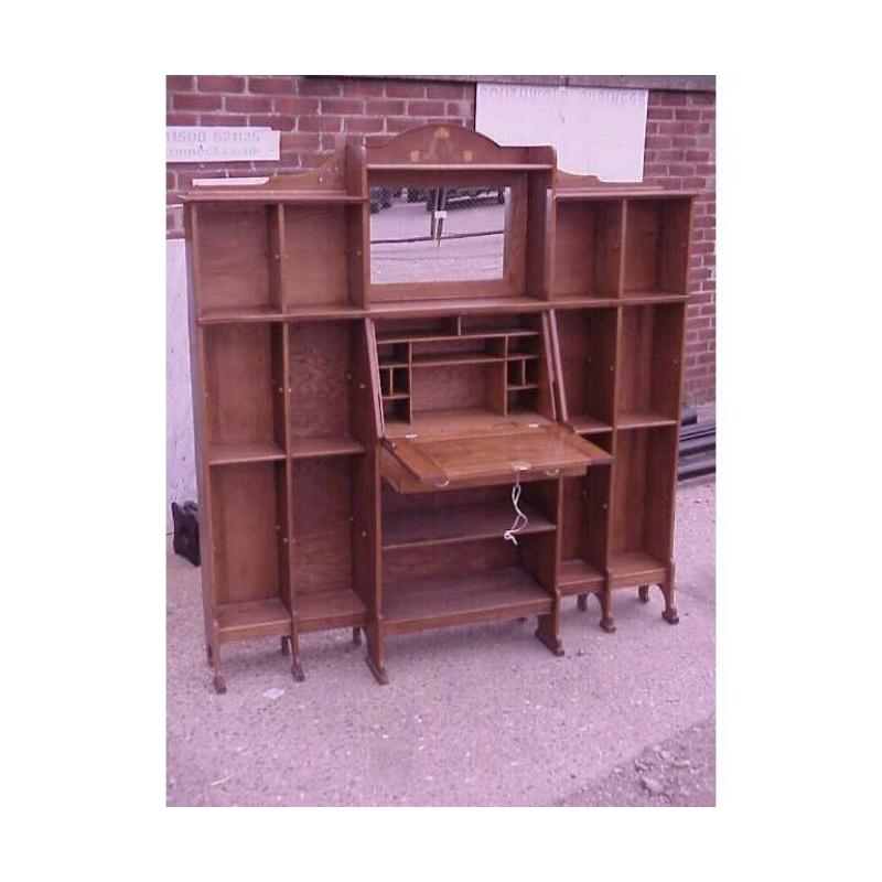 An Arts and Crafts Oak Bureau Bookcase with Beautiful Stylised Floral Inlays 2