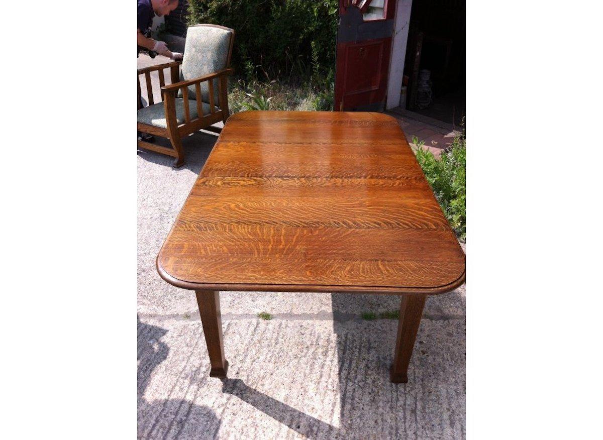 Arts and Crafts Arts & Crafts Oak Drop Leaf/Draw Leg, Extending Dining Table To Seat Six