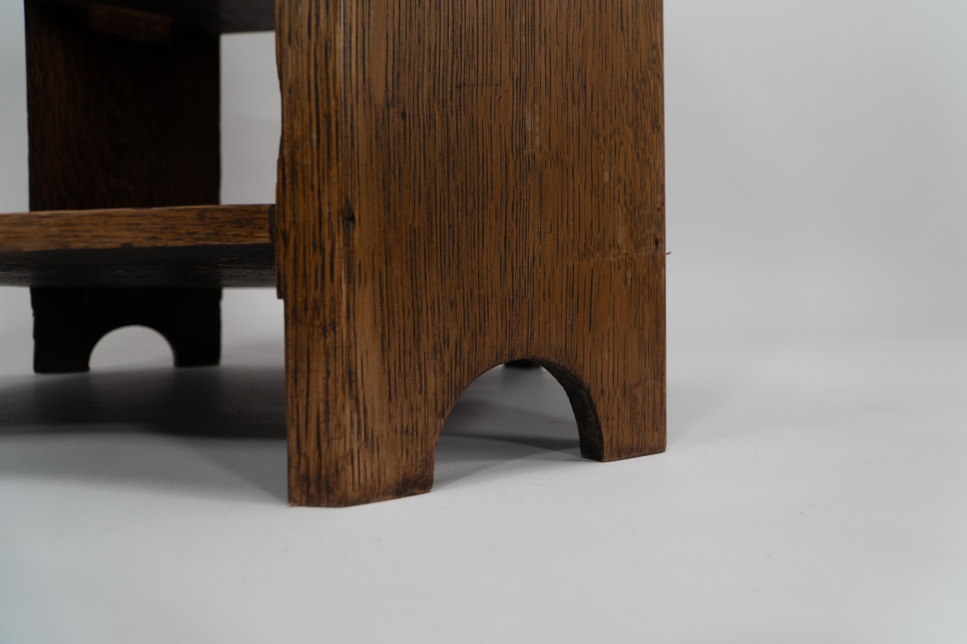 Oak Heals. Arts & Crafts oak octagonal coffee or side table with lower book shelves.
