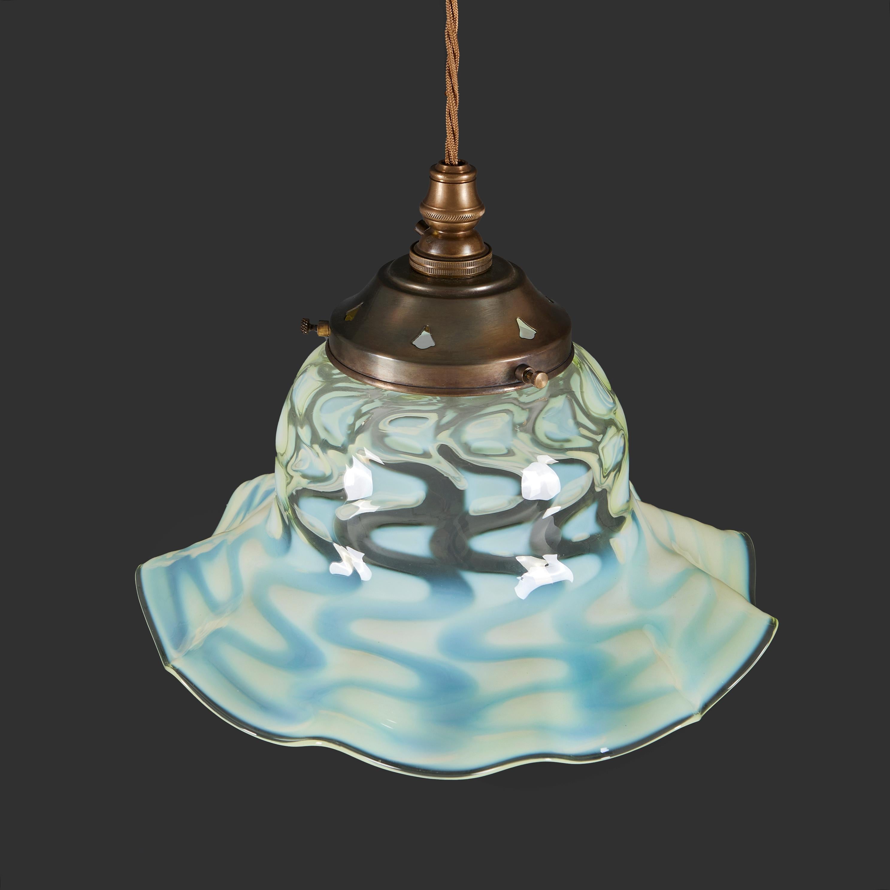 English An Arts and Crafts Opaline Glass Pendant Hanging Light For Sale
