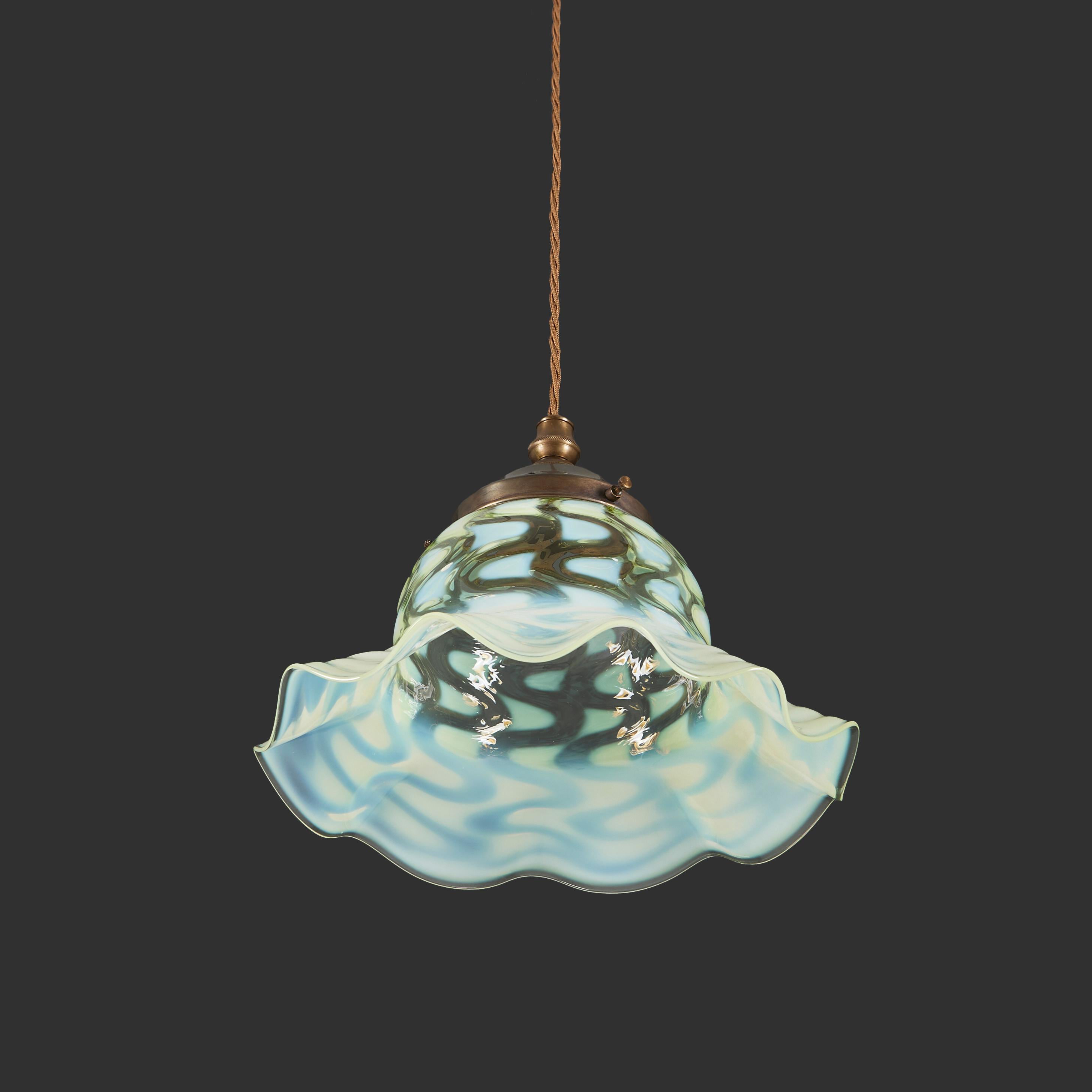An Arts and Crafts Opaline Glass Pendant Hanging Light In Good Condition For Sale In London, GB