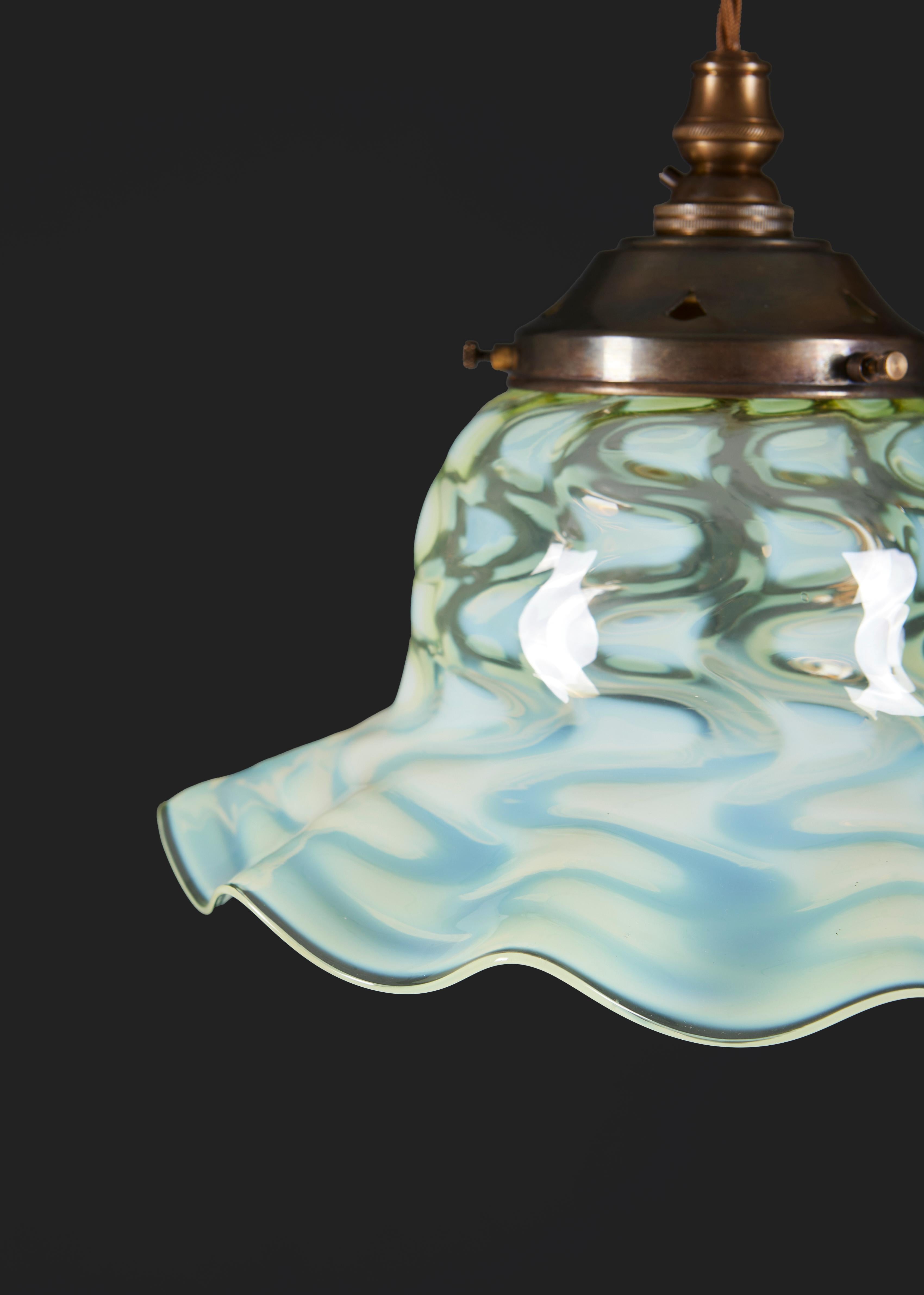 20th Century An Arts and Crafts Opaline Glass Pendant Hanging Light For Sale