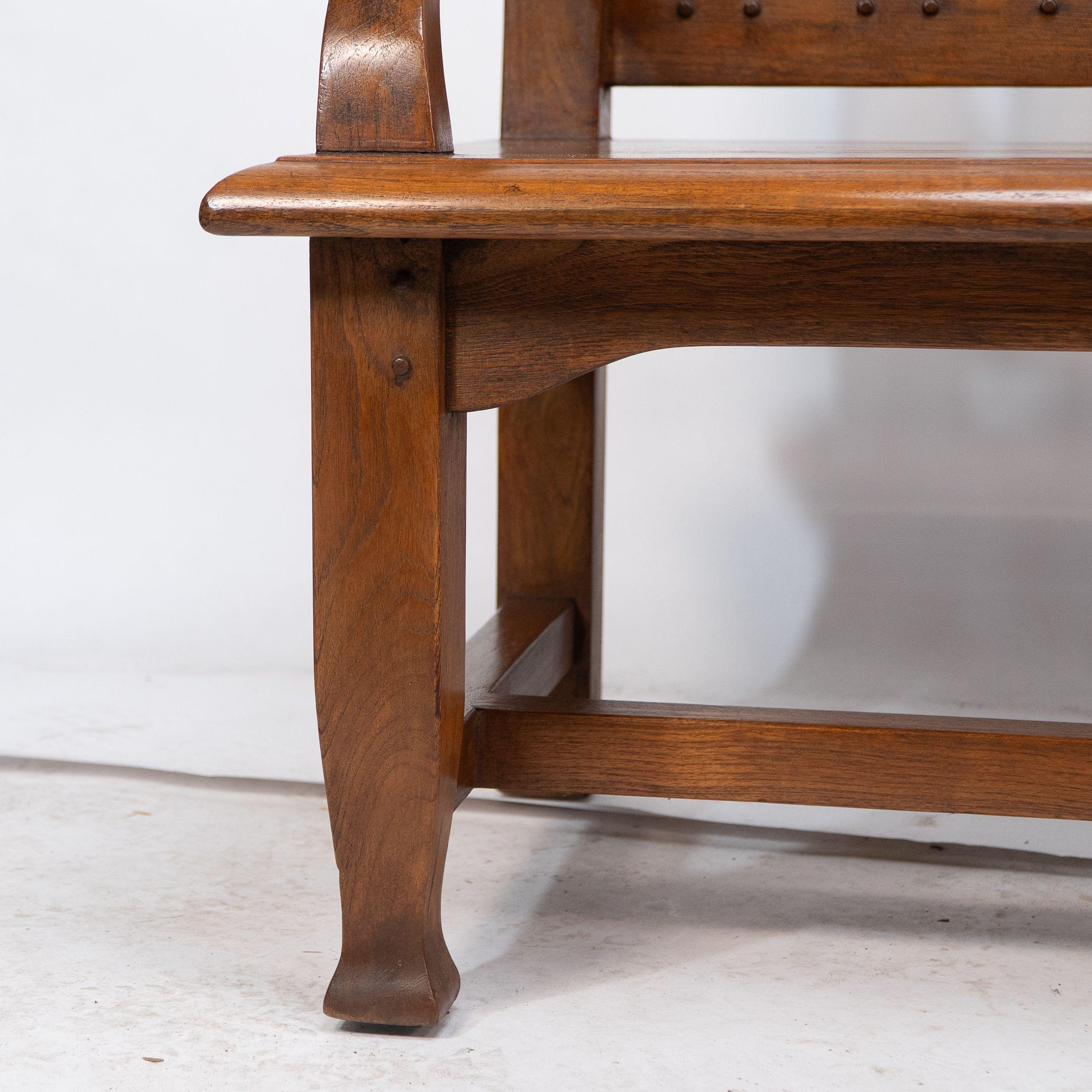 An Arts and Crafts super quality teak hall bench in the style of Arthur Simpson For Sale 5