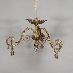 Arts & Crafts Three Branch Brass Ceiling Light with Four Matching Wall Lights
