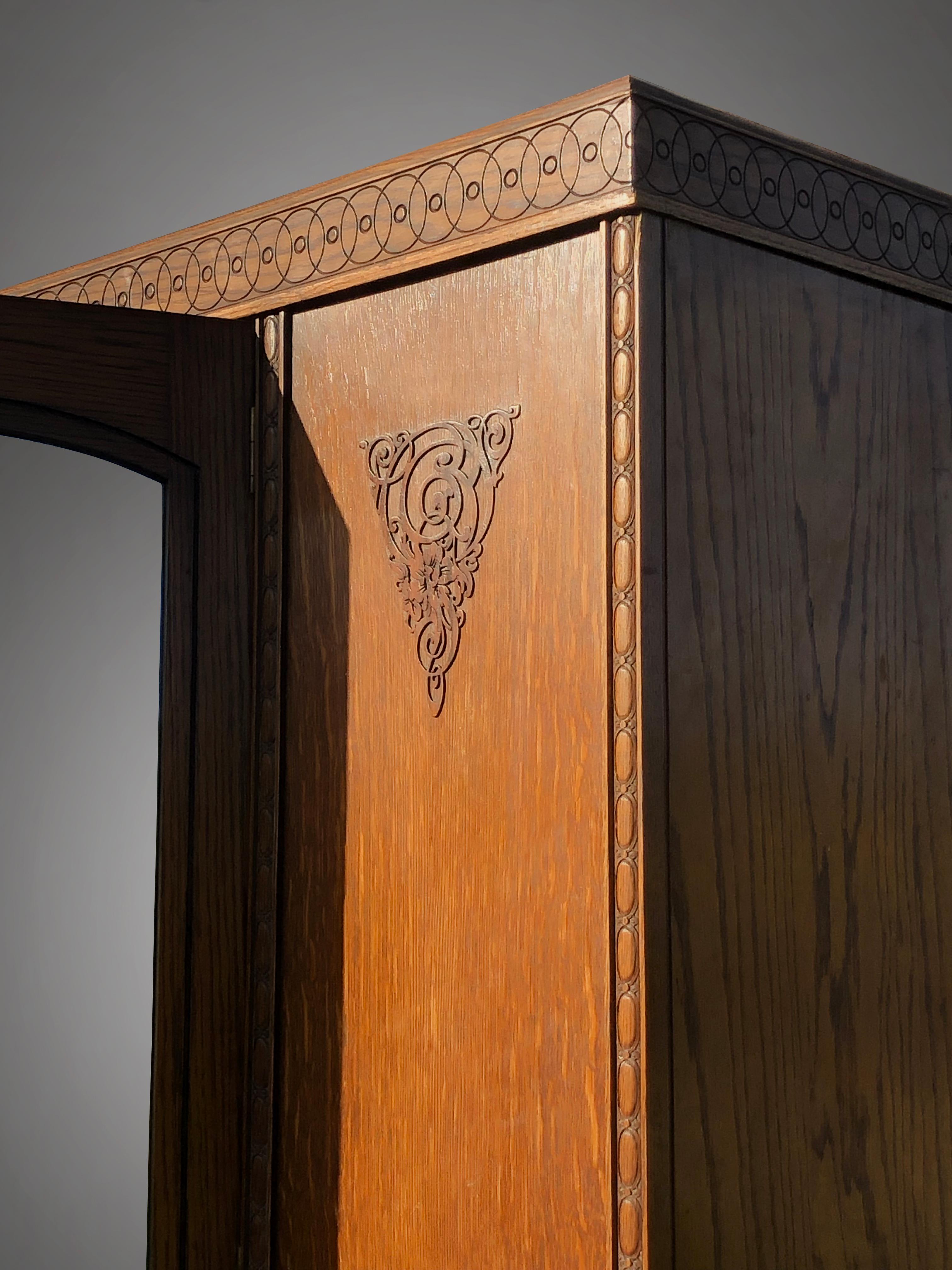 An ARTS & CRAFTS / ART NOUVEAU Wardrobe CABINET by HARRIS LEBUS, England 1900 For Sale 2