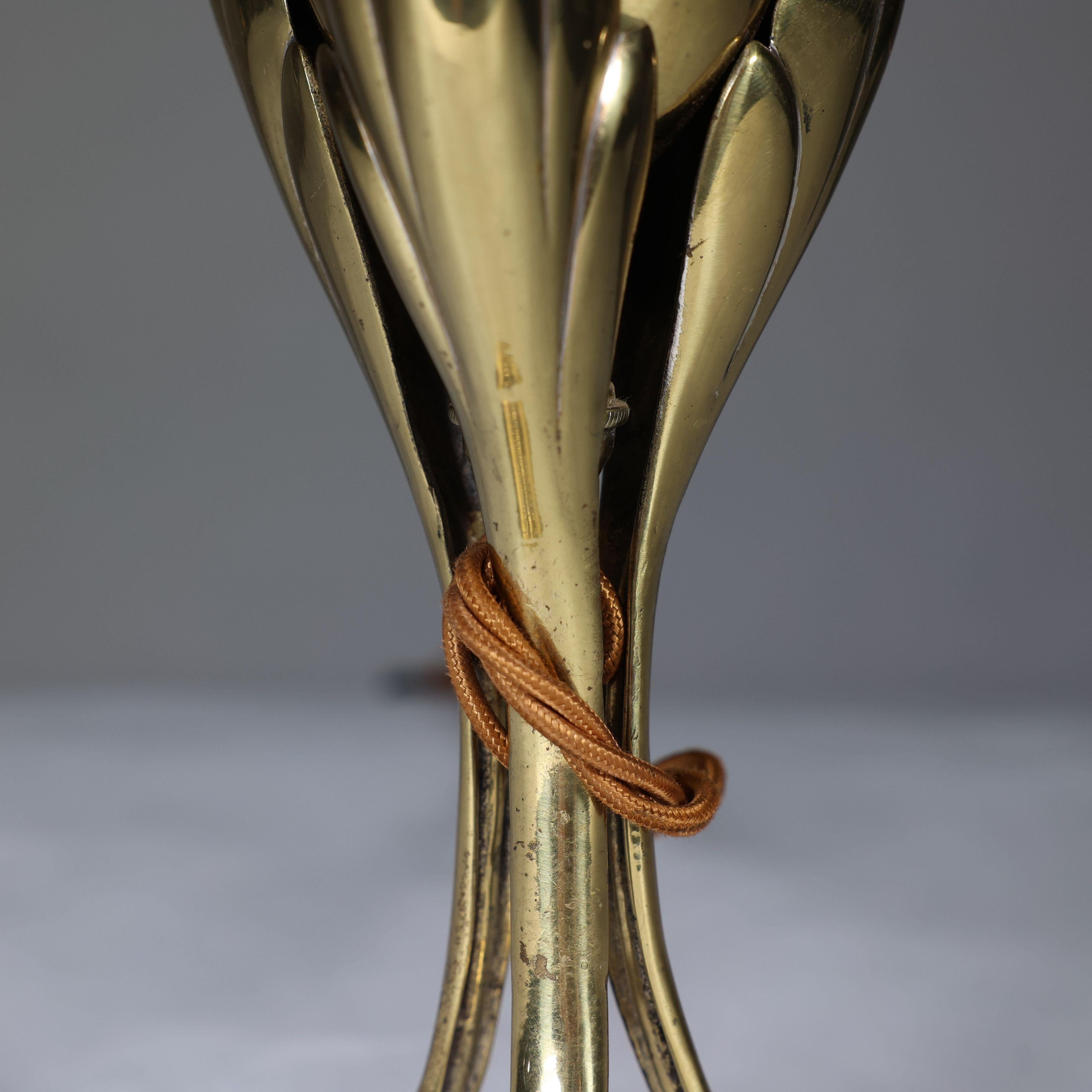 An Arts & Crafts brass table lamp tulip shaped with heart cut-outs to the base For Sale 3