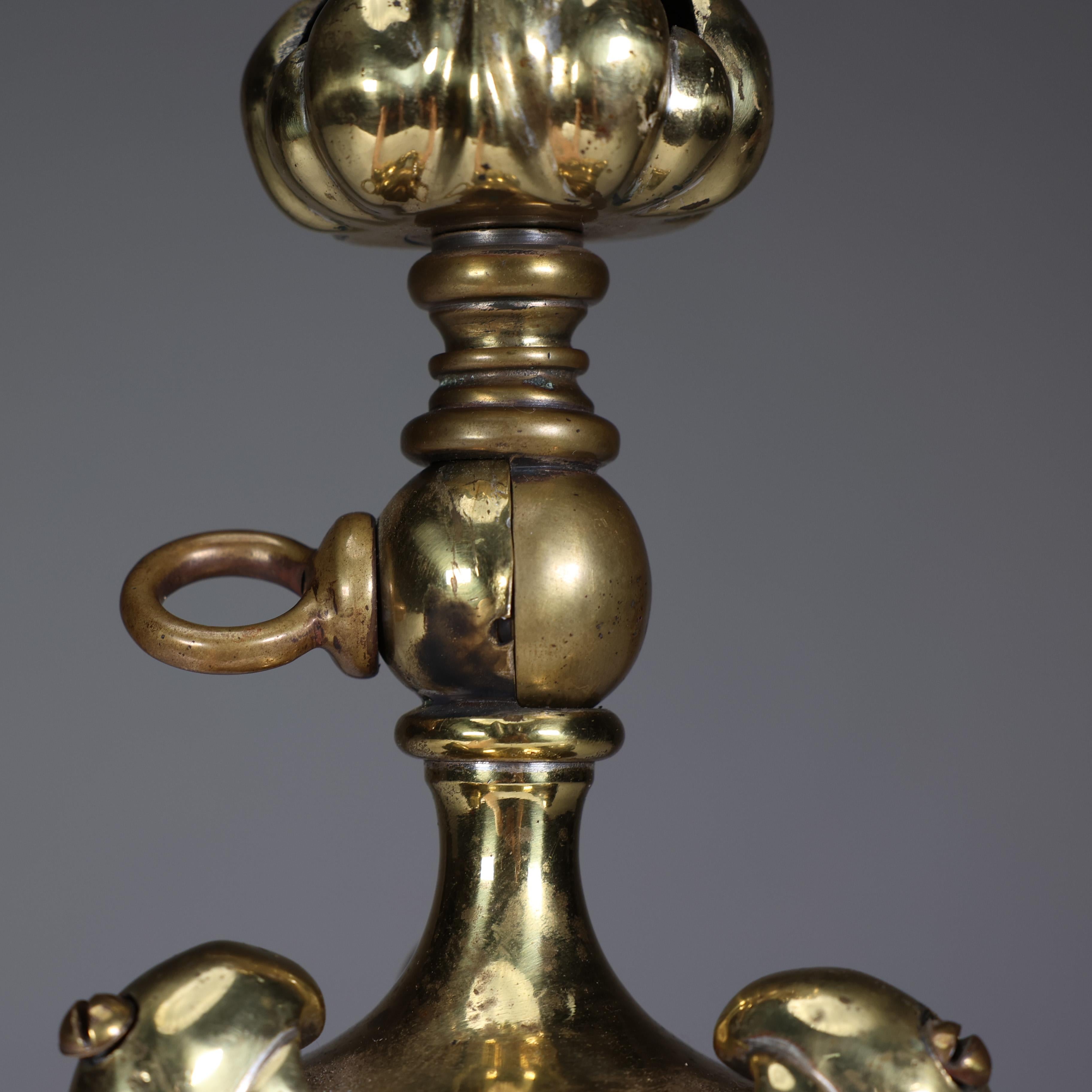 An Arts & Crafts brass table lamp tulip shaped with heart cut-outs to the base For Sale 6