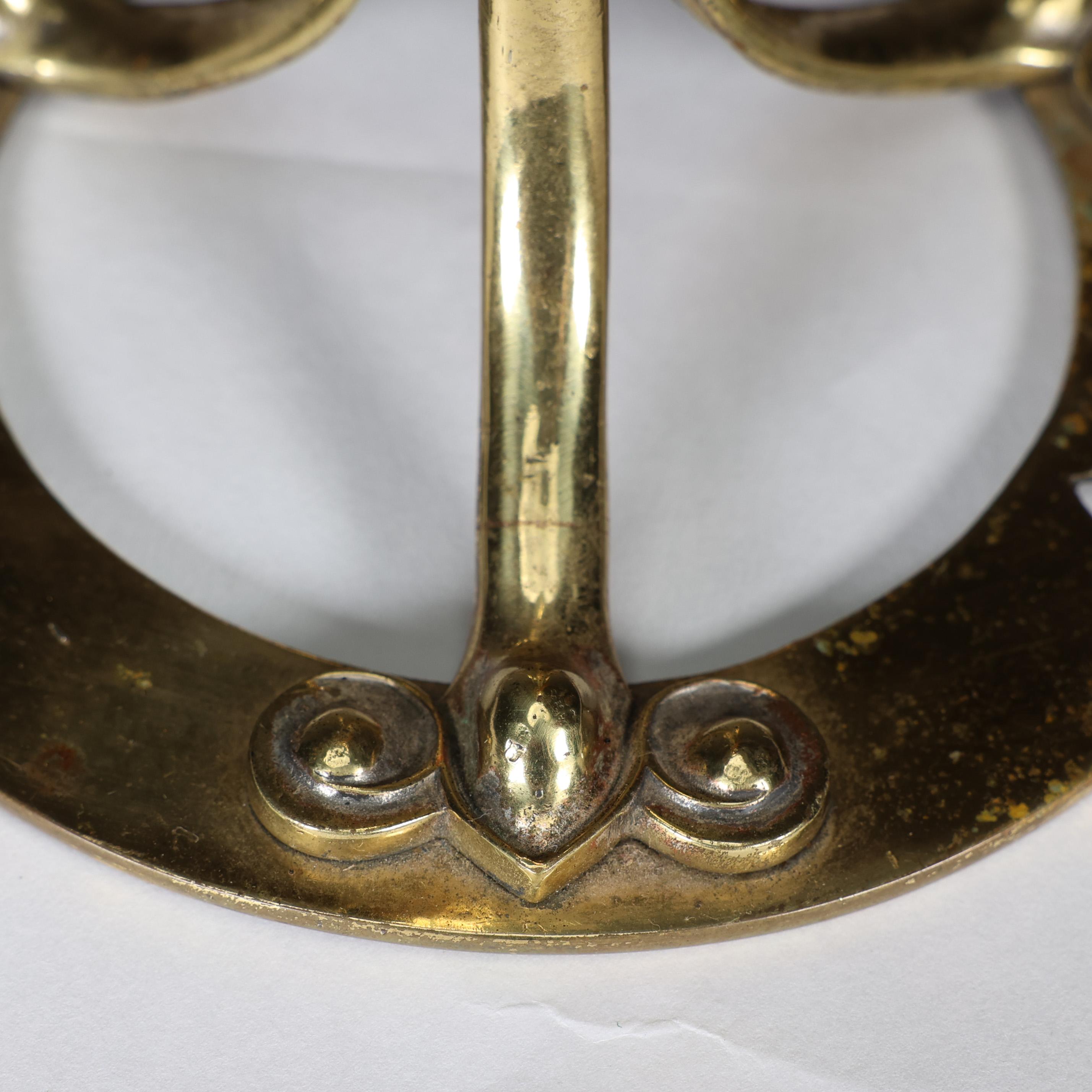 An Arts & Crafts brass table lamp tulip shaped with heart cut-outs to the base For Sale 10