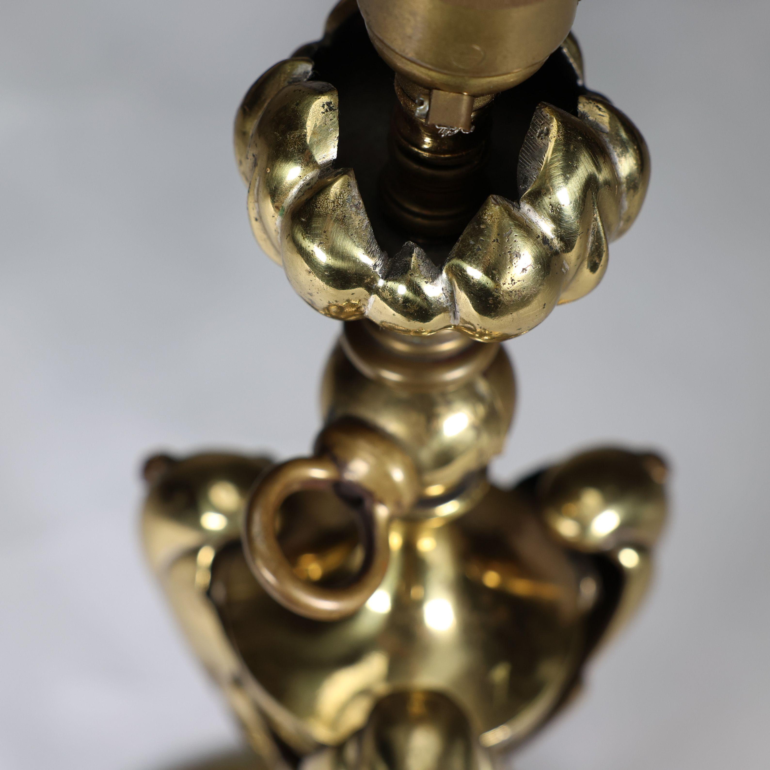 Brass An Arts & Crafts brass table lamp tulip shaped with heart cut-outs to the base For Sale