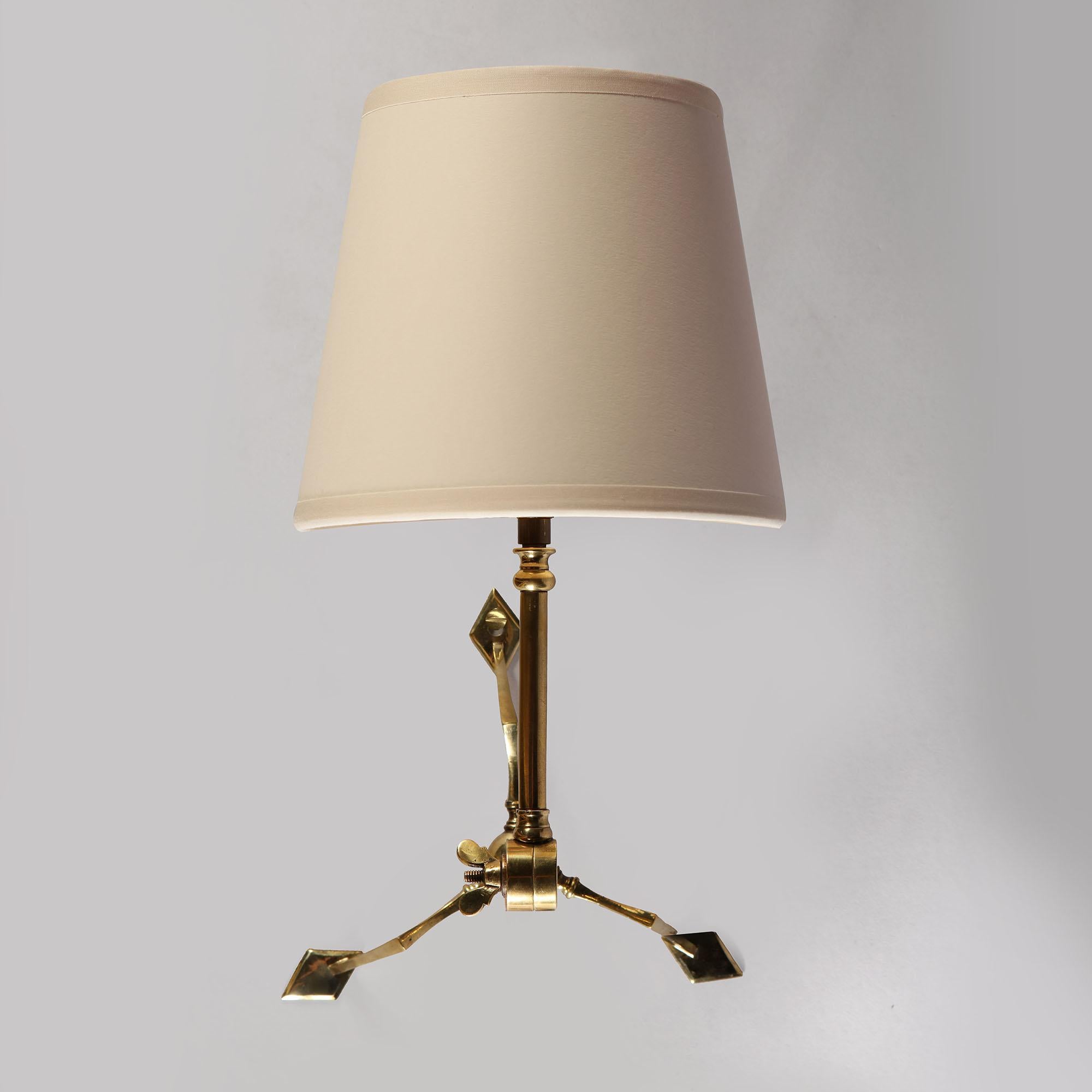 Arts & Crafts Brass Tripod Table Lamp or Wall Light Stamped Benson In Good Condition In London, GB