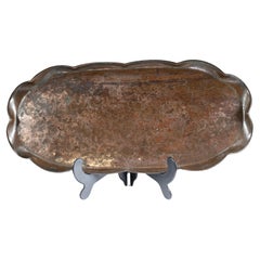 Antique An Arts & Crafts copper tray decorated with swimming fishes & folded wavy edges