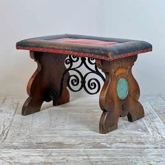 An Arts & Crafts Oak And Leather Stool