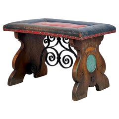 An Arts & Crafts Oak And Leather Stool