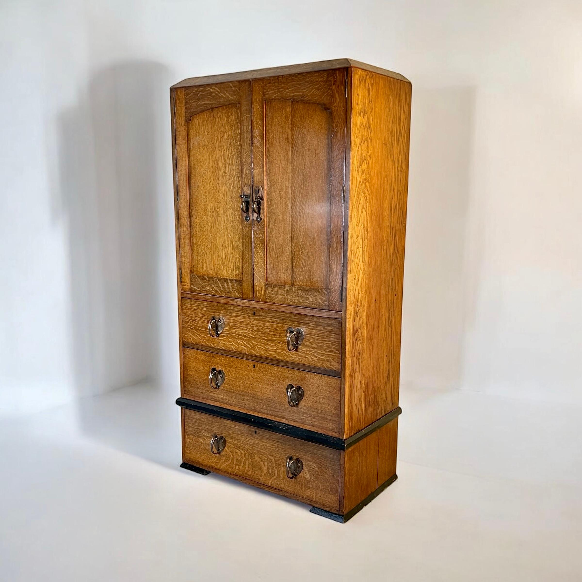 Hand-Crafted An Arts & Crafts Oak Linen Press In The Manner Of Liberty London For Sale