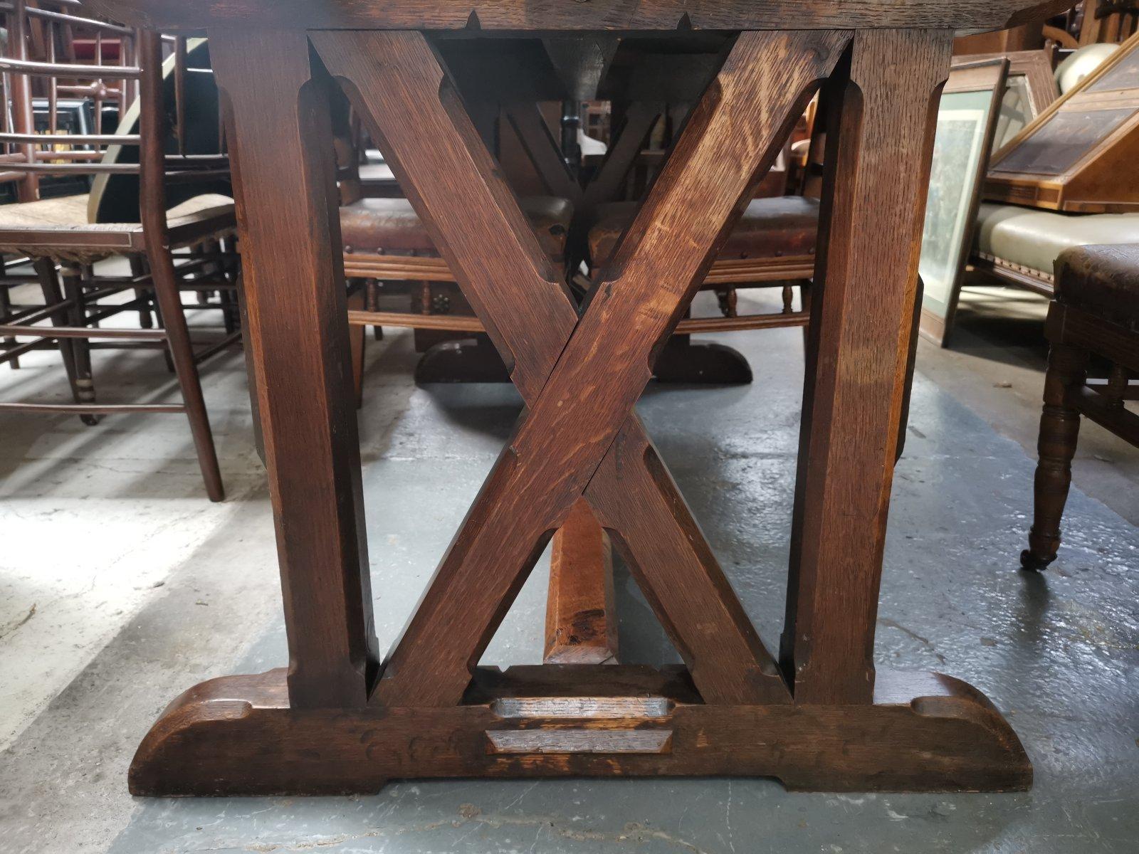 Arts and Crafts Arts & Crafts Oak Refectory Dining Table with Wonderful Figuring to the Grain