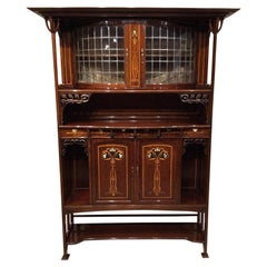 Arts & Crafts Period Mahogany and Marquetry Inlaid Scottish Display Cabinet