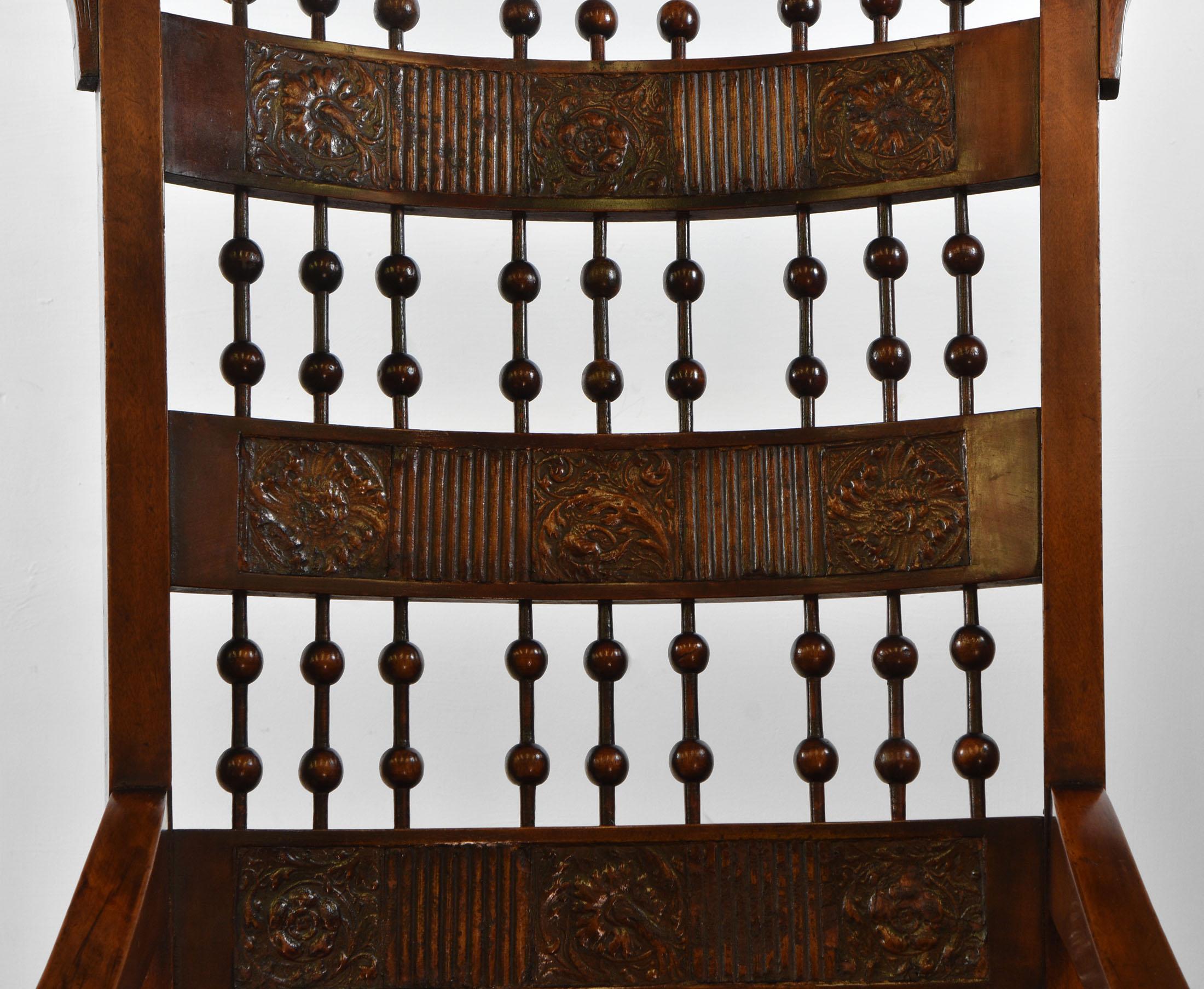Arts & Crafts Rocking Chair with Embossed Leather Panels 2