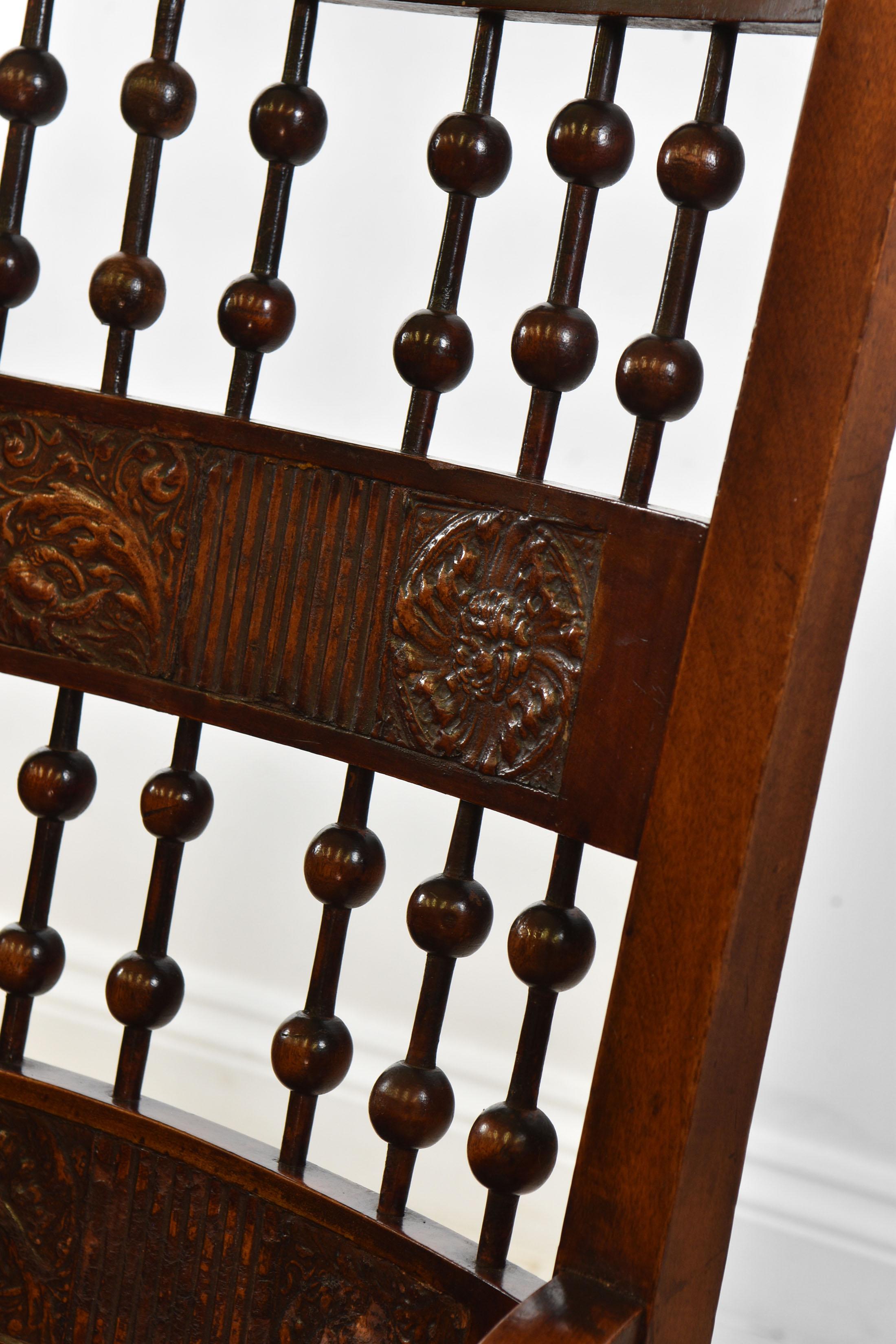 Arts & Crafts Rocking Chair with Embossed Leather Panels 4