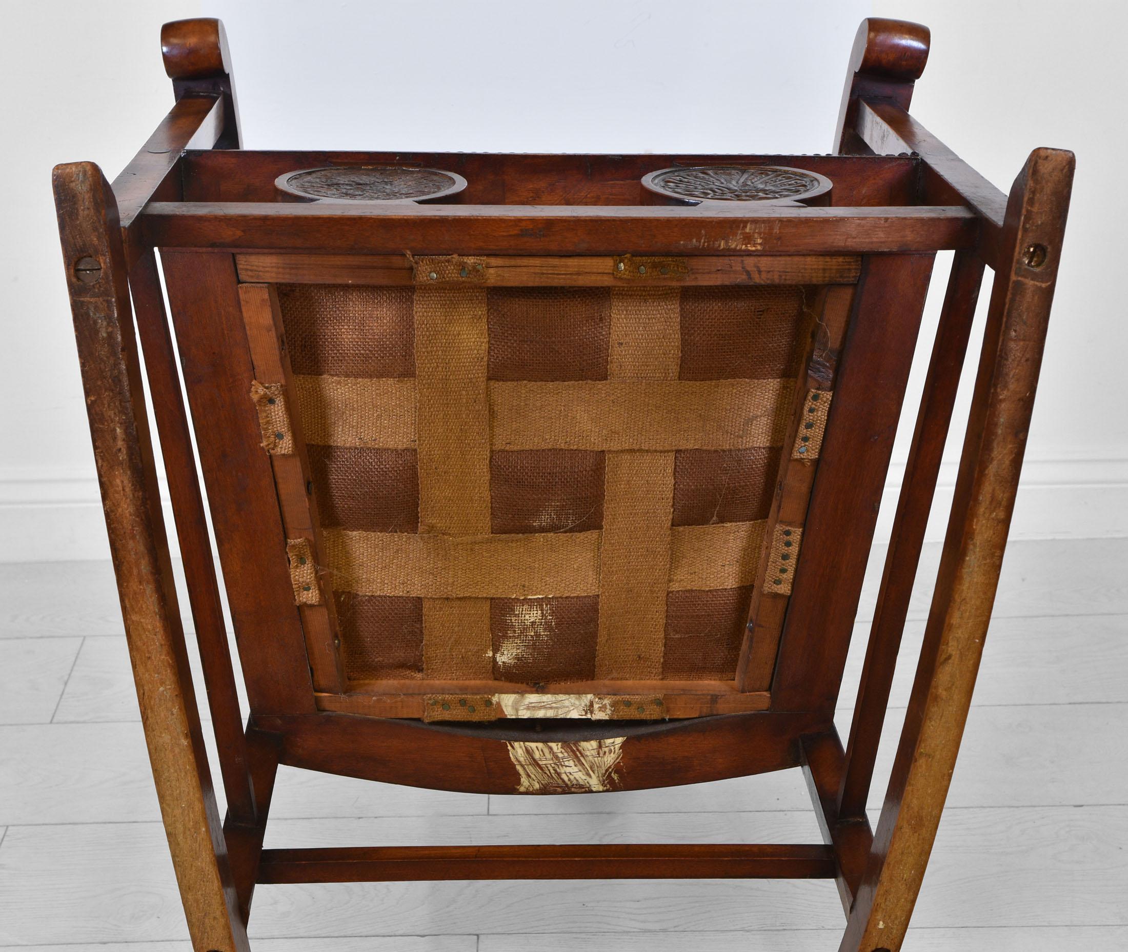 Arts & Crafts Rocking Chair with Embossed Leather Panels 5