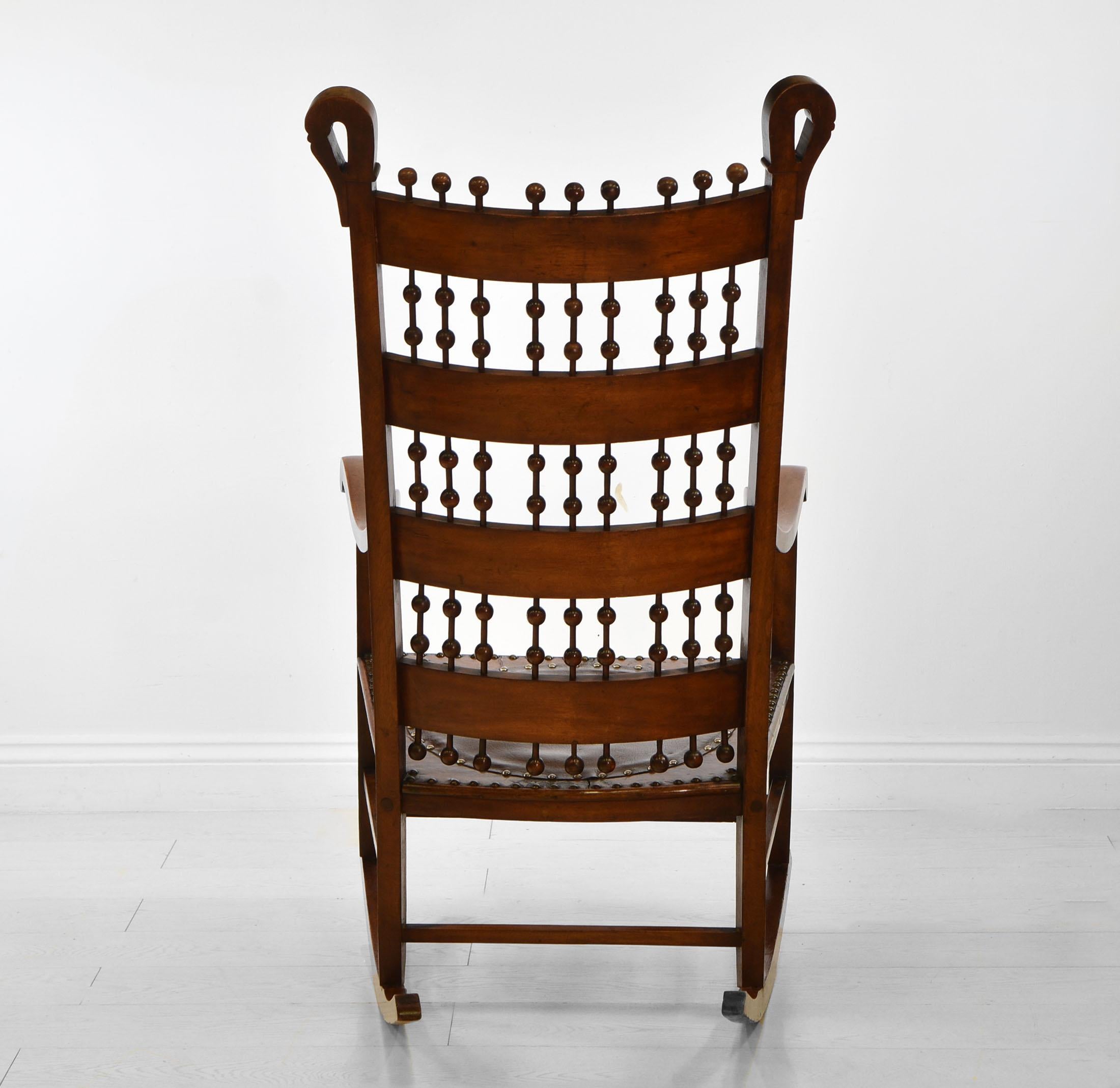 Arts and Crafts Arts & Crafts Rocking Chair with Embossed Leather Panels