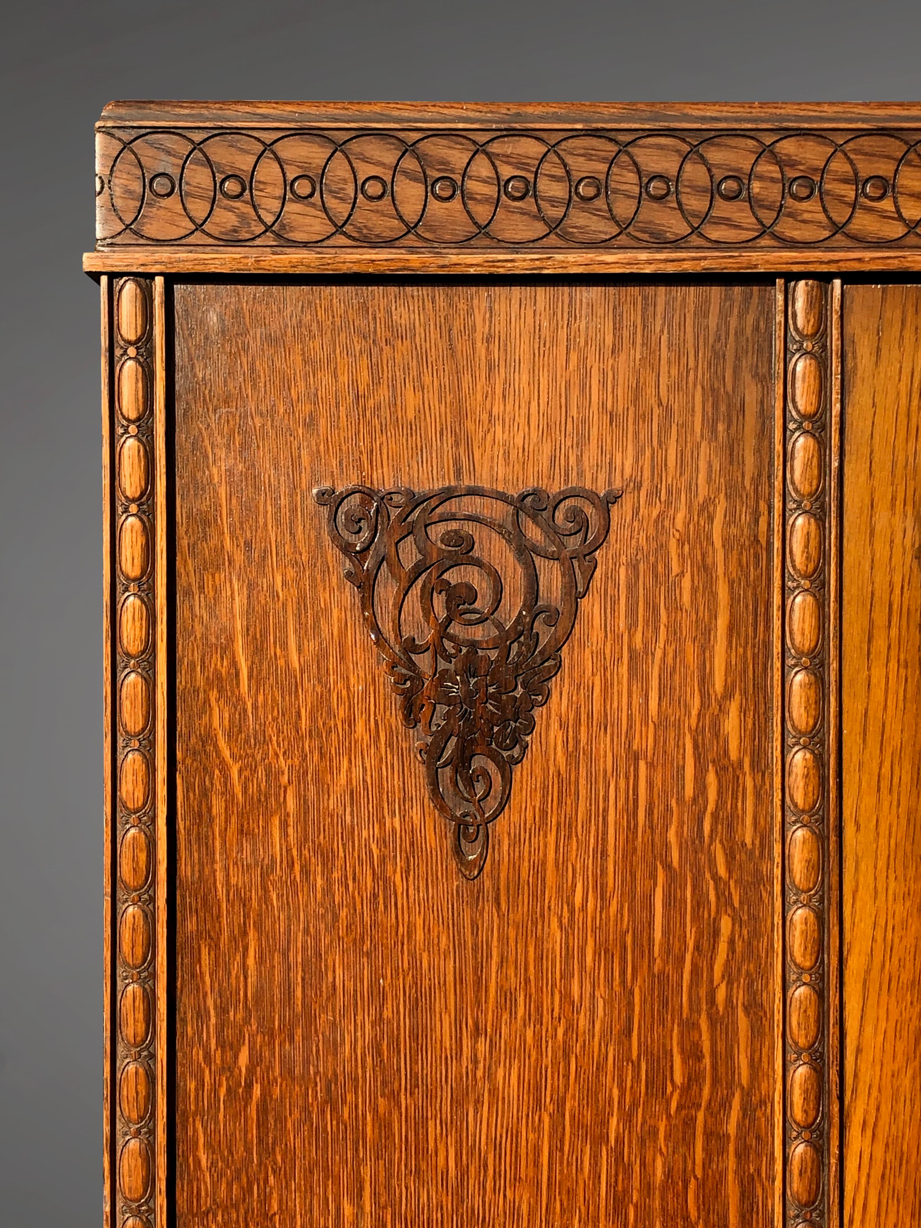 French An ARTS & CRAFTS / ART NOUVEAU Wardrobe CABINET by HARRIS LEBUS, England 1900 For Sale
