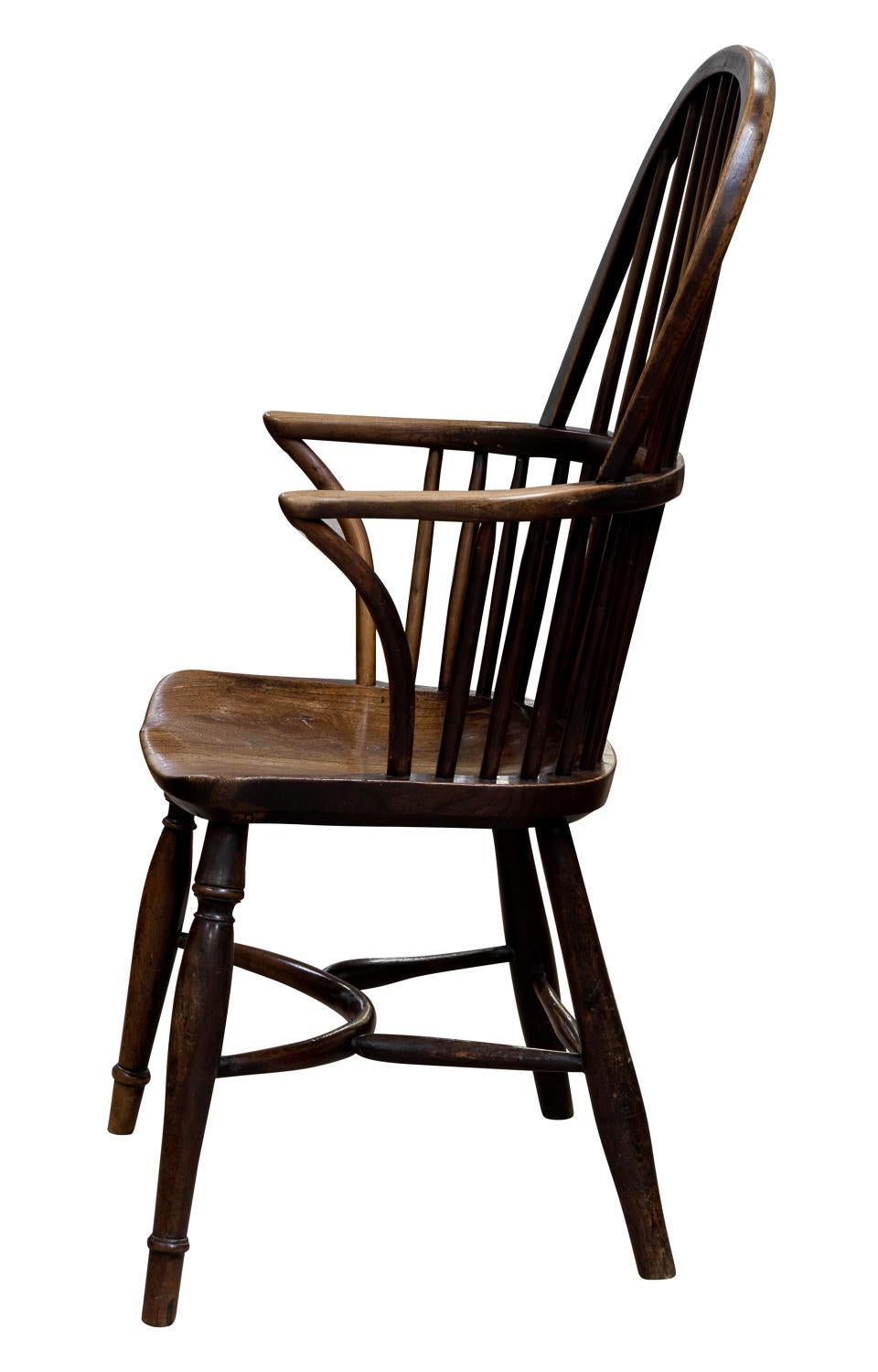 English Ash and Elm Hoopstick Back Windsor Chair with Crinoline Stretcher, circa 1830 For Sale