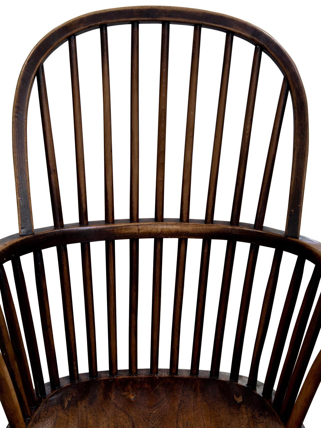 Ash and Elm Hoopstick Back Windsor Chair with Crinoline Stretcher, circa 1830 In Good Condition For Sale In Salisbury, GB