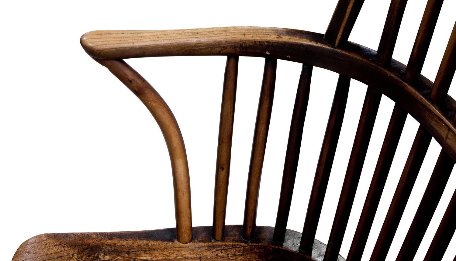 Ash and Elm Hoopstick Back Windsor Chair with Crinoline Stretcher, circa 1830 For Sale 1
