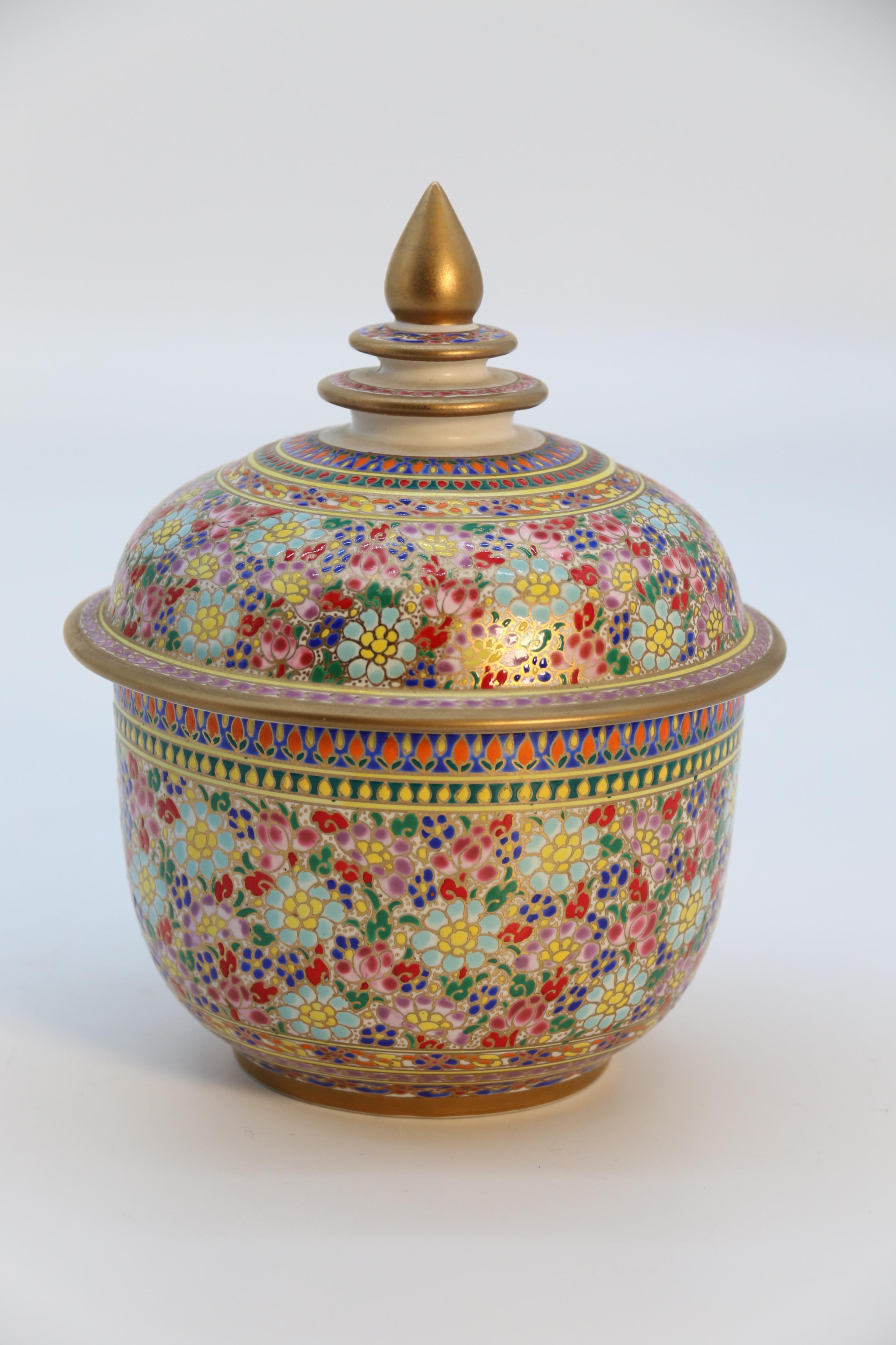 Other An Asian Siam pottery gilt and enamelled lidded jar circa 1920 For Sale