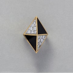 Asprey Platinum and Gold Kite Shaped Ring with Onyx and Diamond