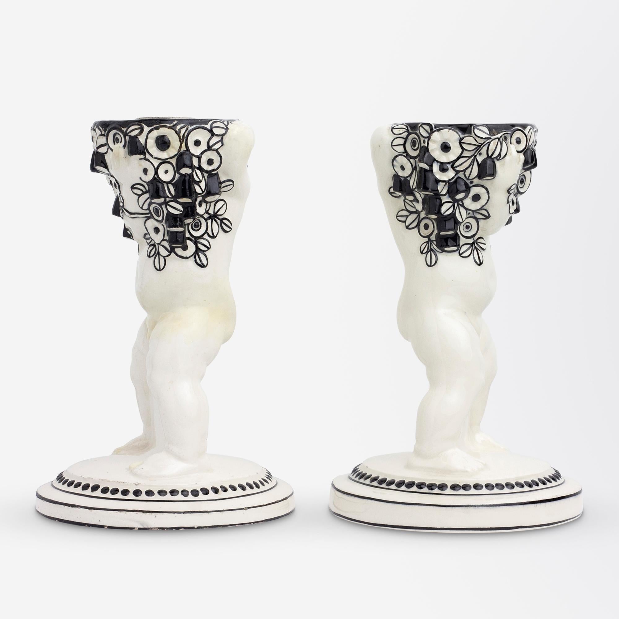 Vienna Secession An Assembled Pair of Putti Candle Holders by Michael Powolny For Sale