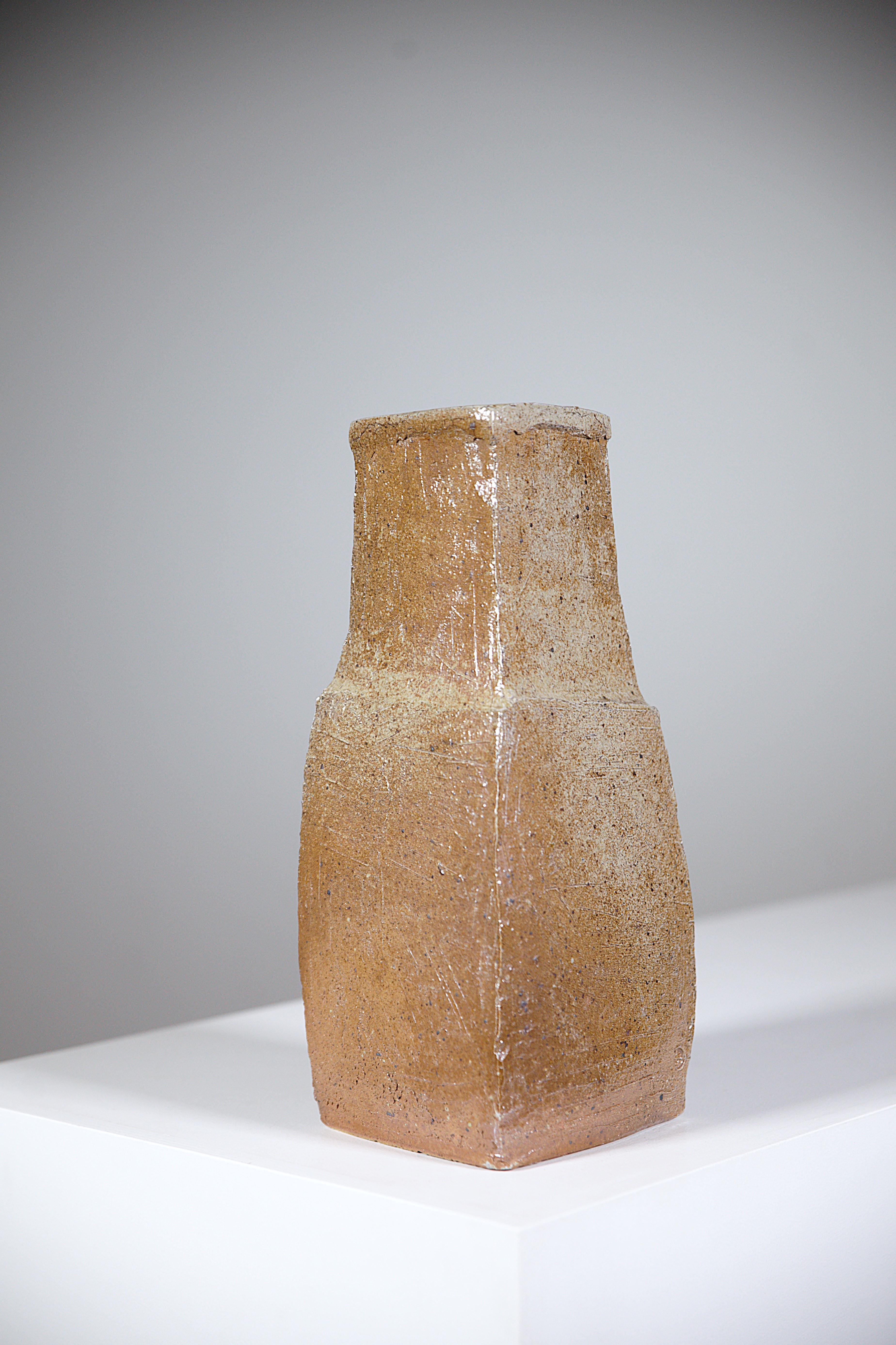 Francese An Asymetric Stoneware Vase by Gustave Tiffoche France 1970's in vendita