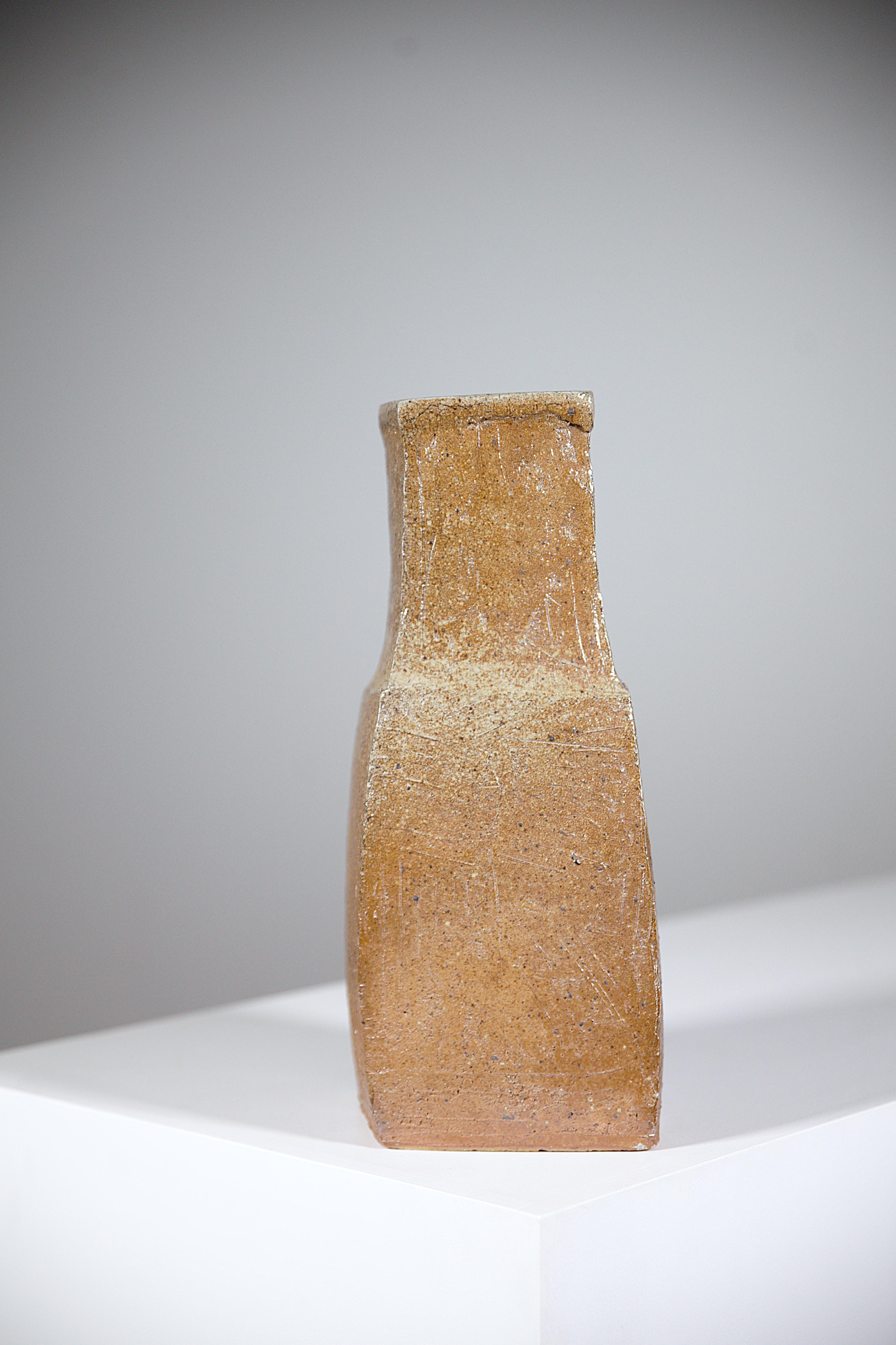 Smaltato An Asymetric Stoneware Vase by Gustave Tiffoche France 1970's in vendita