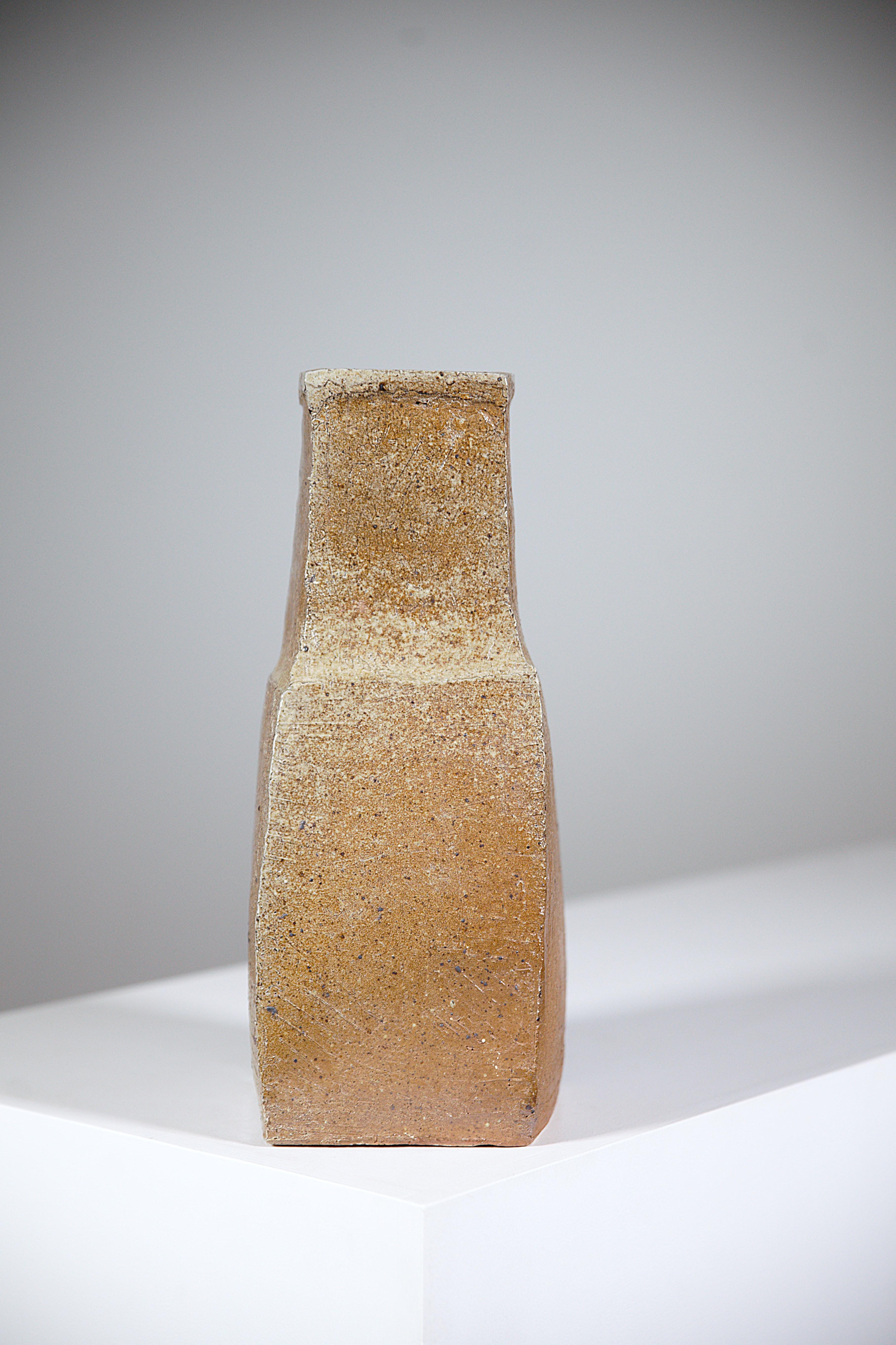 Fine XX secolo An Asymetric Stoneware Vase by Gustave Tiffoche France 1970's in vendita