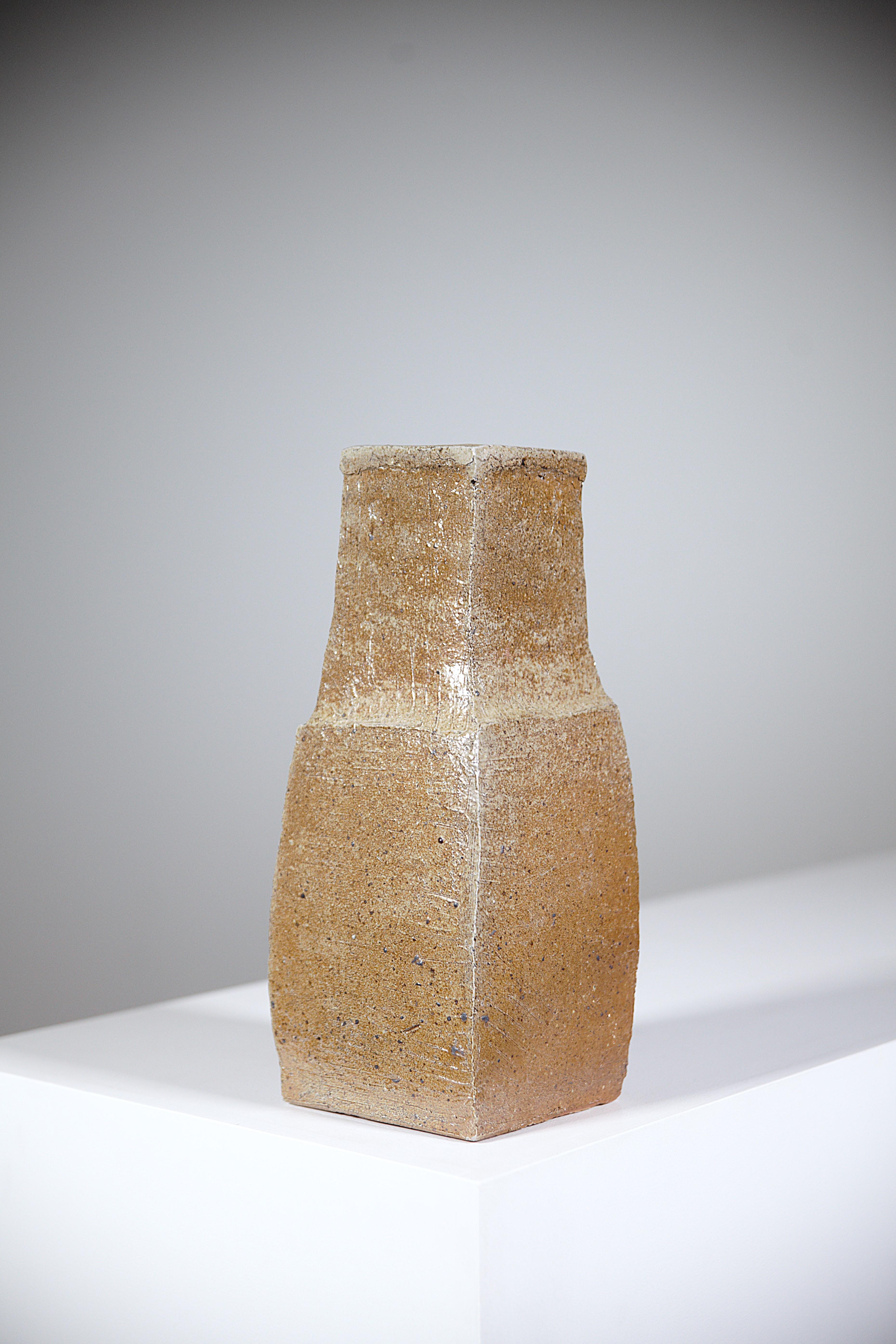 Grès porcellanato An Asymetric Stoneware Vase by Gustave Tiffoche France 1970's in vendita