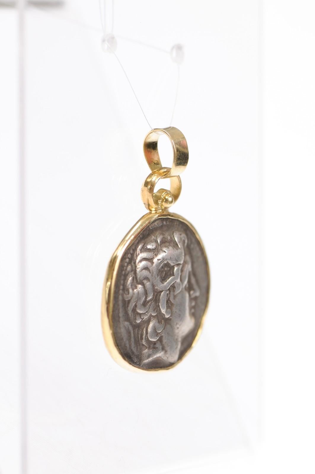 An Athena Silver Tetradrachm Pendant, circa 300 BC In Excellent Condition For Sale In Atlanta, GA