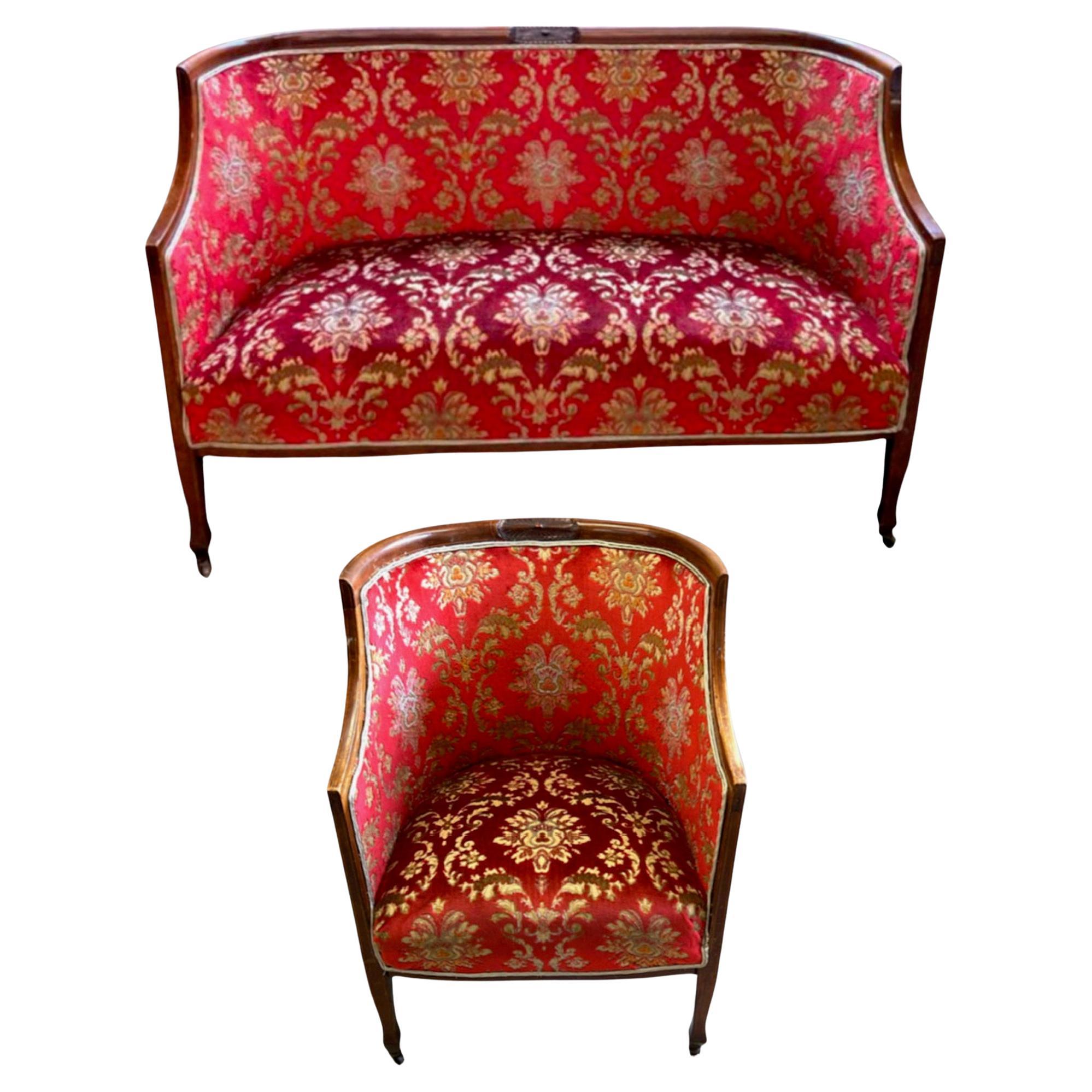 An Attractive Boudoir Edwardian Settee and Chair For Sale