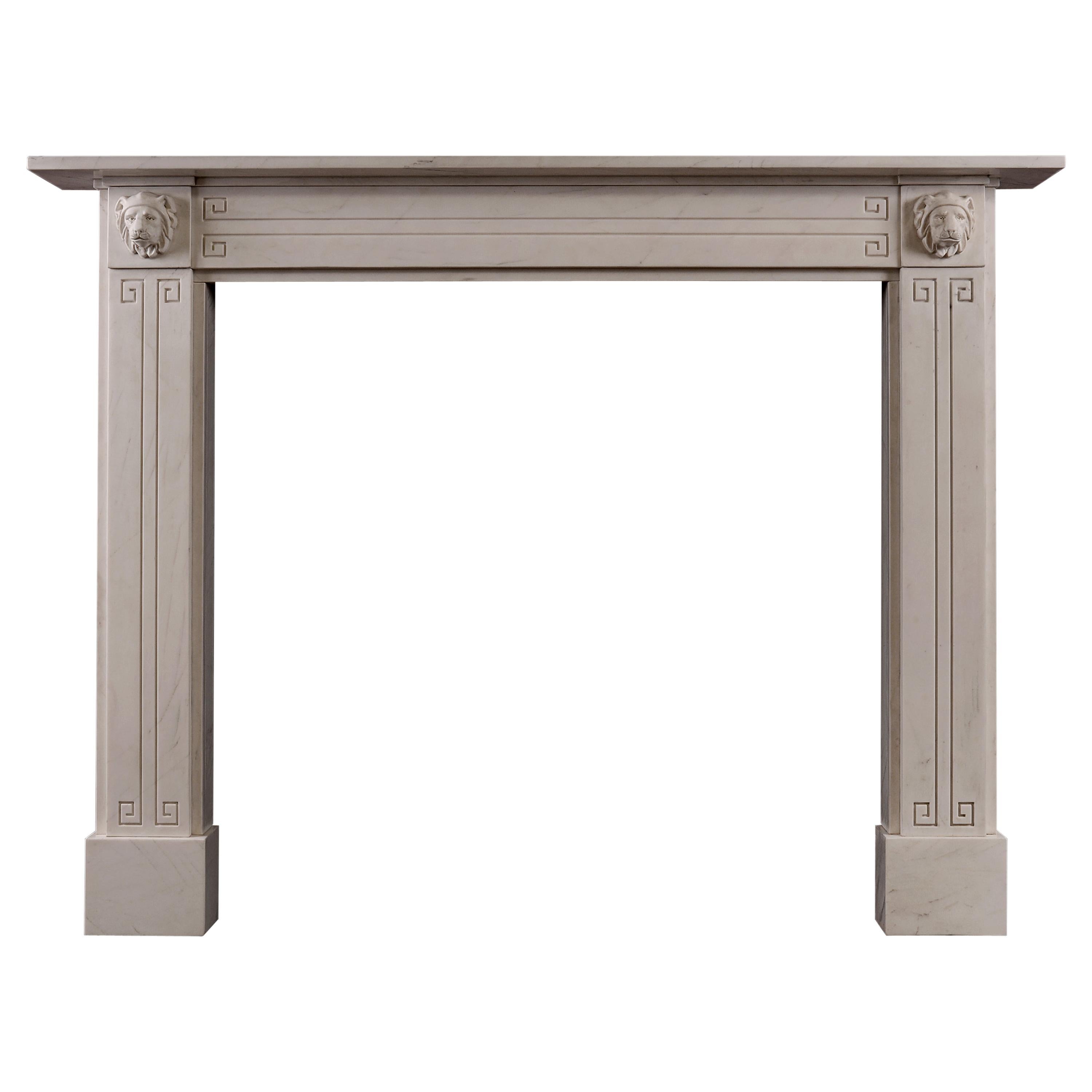 Attractive English Regency Fireplace in White Marble For Sale