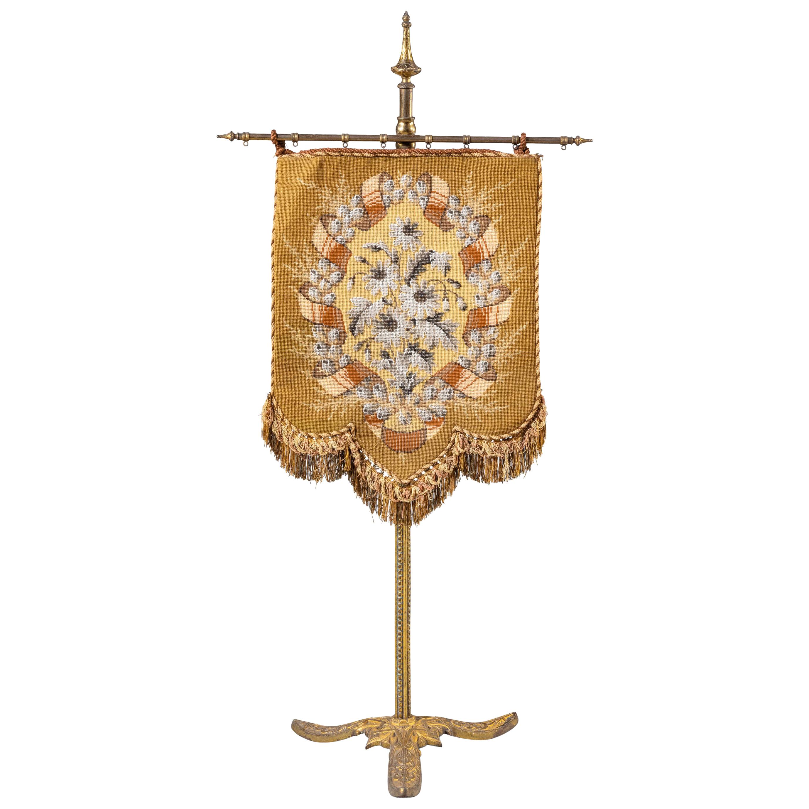 Attractive Late 19th Century Gilded Pole Screen