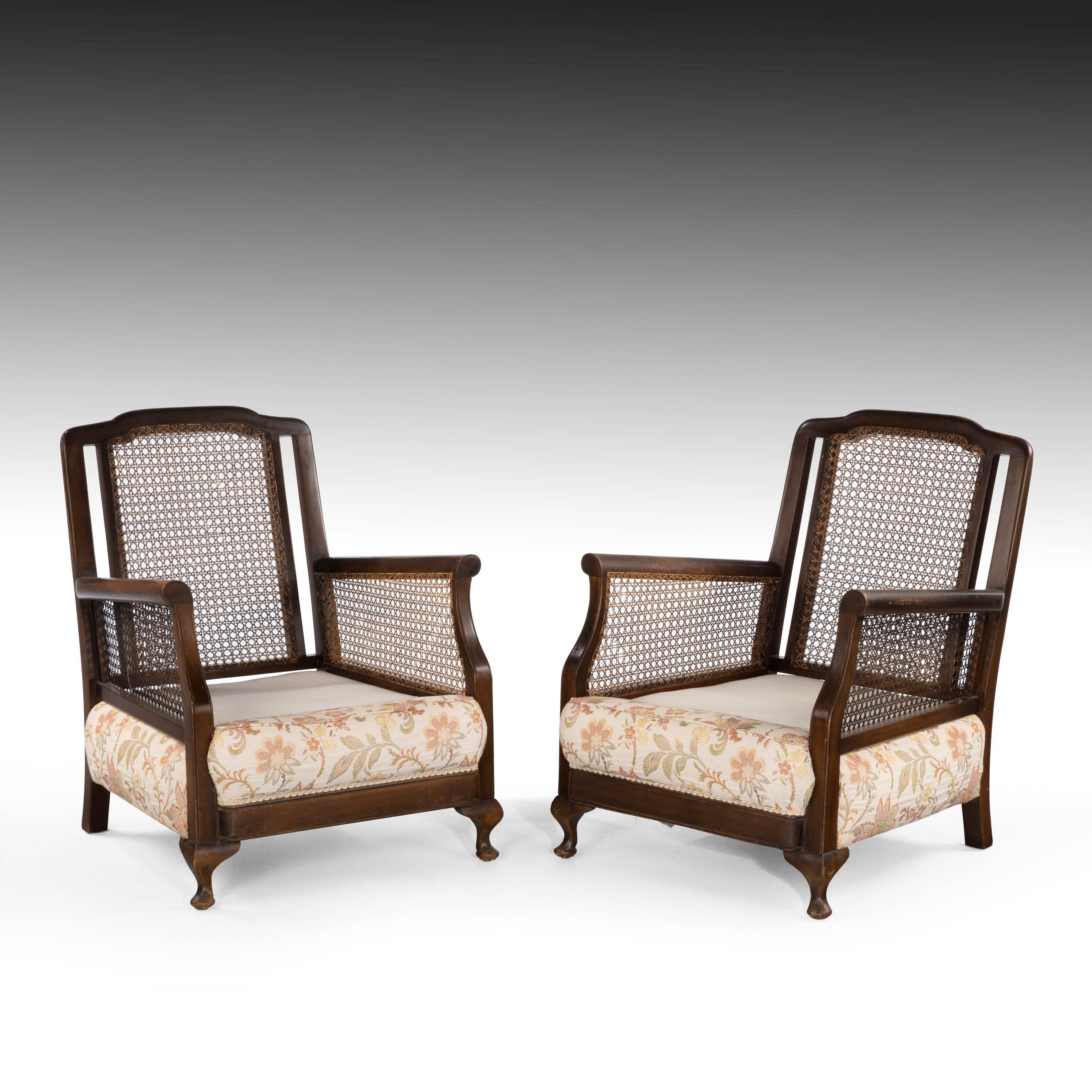 Attractive Late 20th Century Pair of Mahogany and Canework Chairs 1