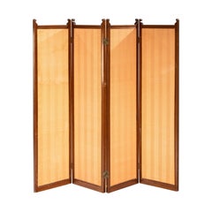 Antique Attractive Late Victorian Mahogany Framed Four Fold Screen