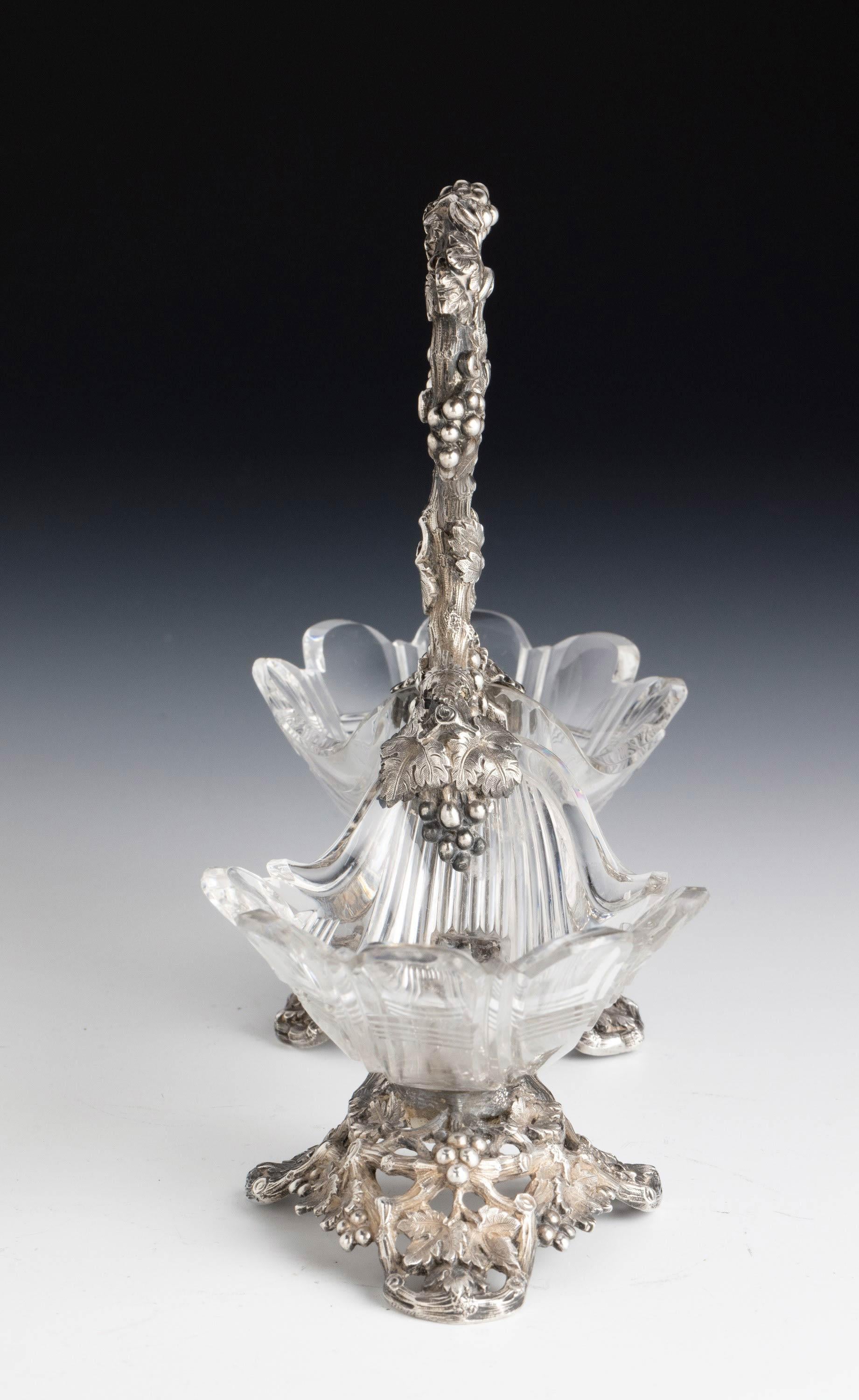 Silver Plate Attractive Pair of Late 19th Century Cut-Glass Table Salts